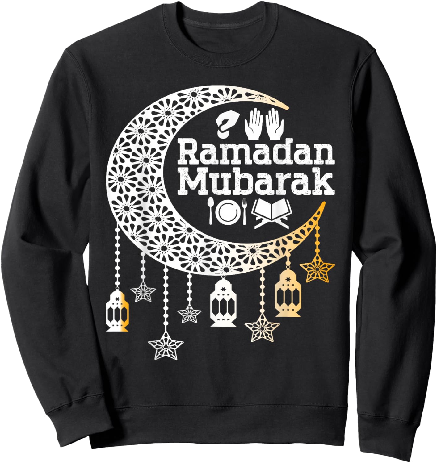 Happy Ramadan Mubarak Islamic Calligraphy Faith Family Funny Sweatshirt - Sweatshirt | Black