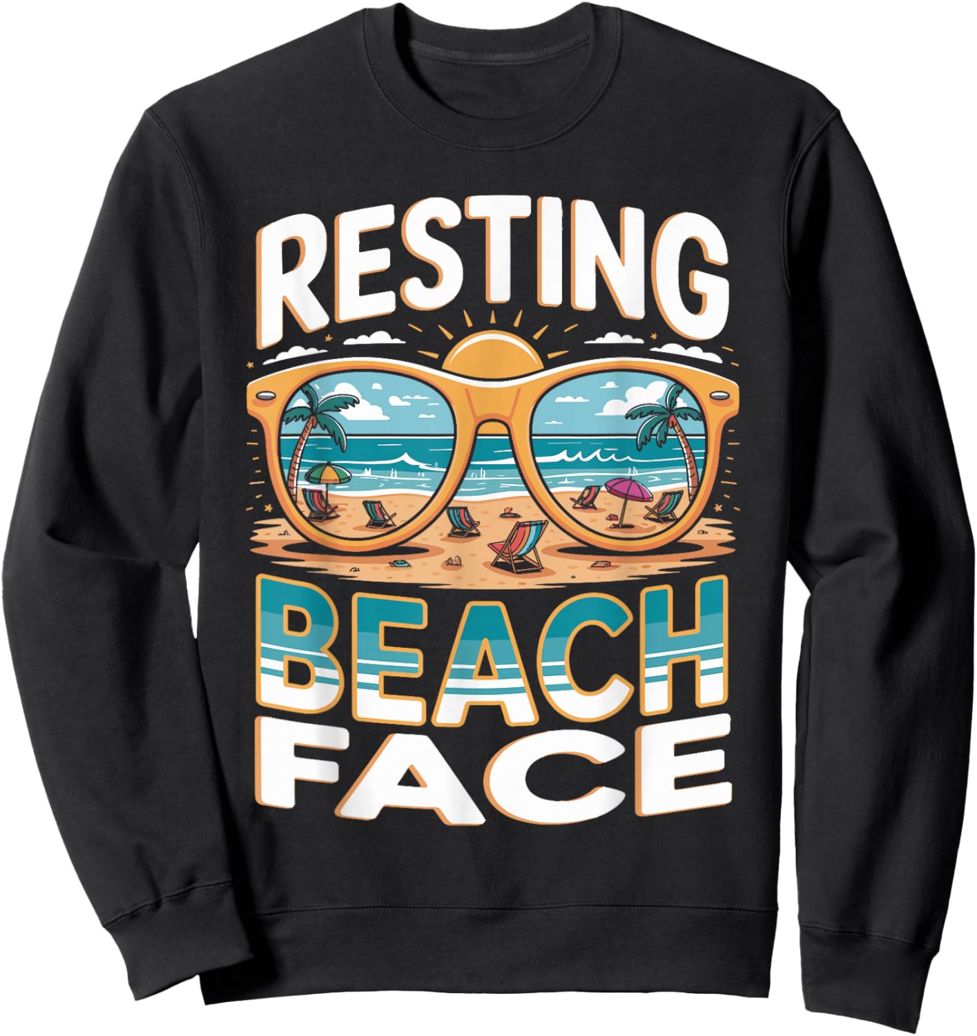 Resting Beach Face Palm Trees Ocean Retro Beach Summer Sweatshirt - Sweatshirt | Black