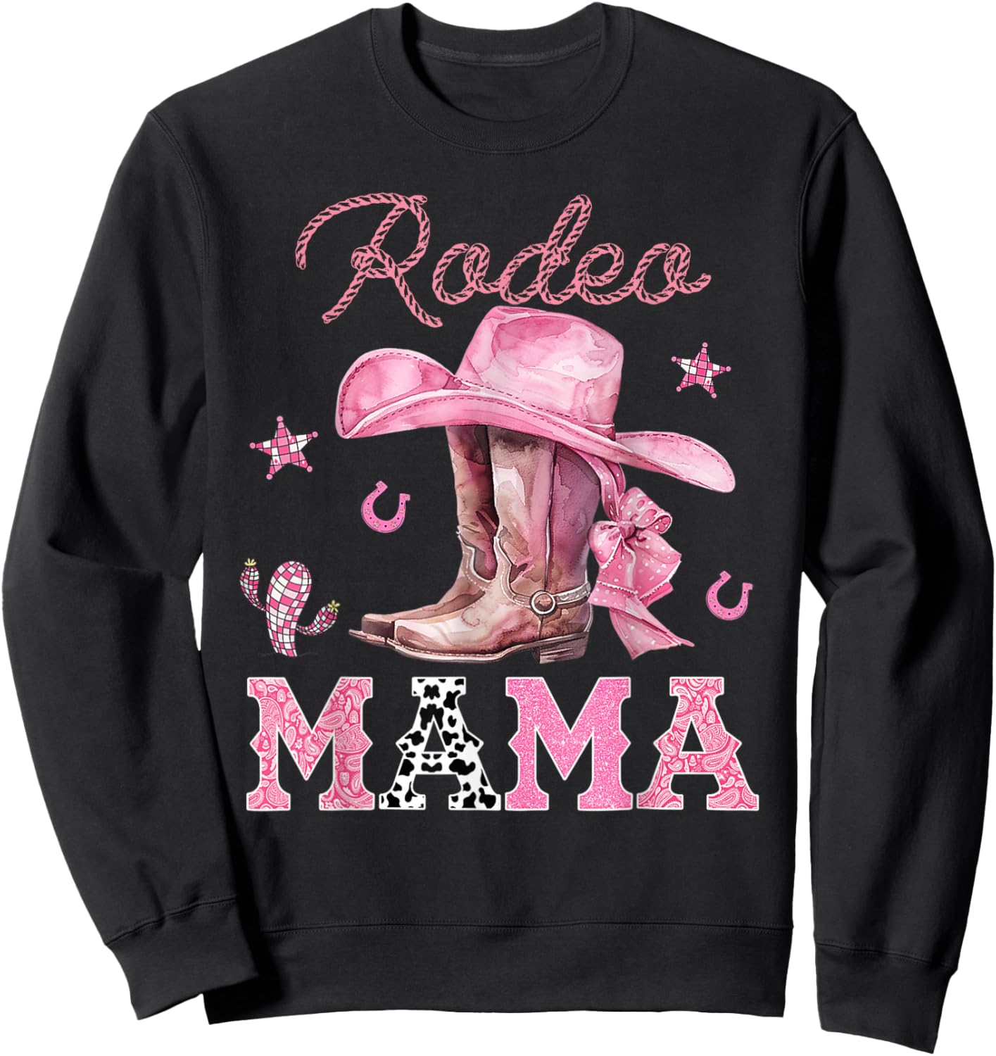Rodeo Mama Pink Boots Coquette Cow-Girl Birthday Party Sweatshirt - Sweatshirt | Black