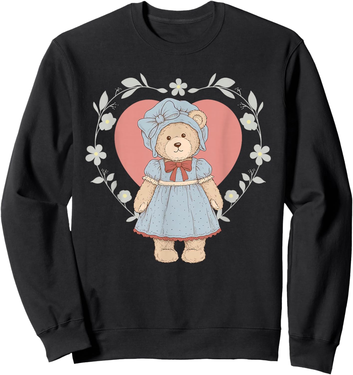 Retro Funny Preppy 90s Frame Teddy Bear Grandma Core Farmers Sweatshirt - Sweatshirt | Black