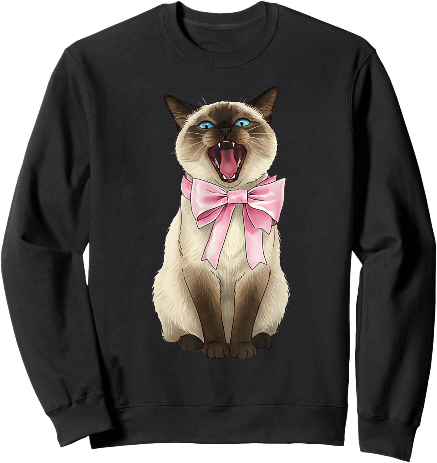Coquette Cat with Pink Ribbon Bow Funny Girls Valentine Sweatshirt - Sweatshirt | Black