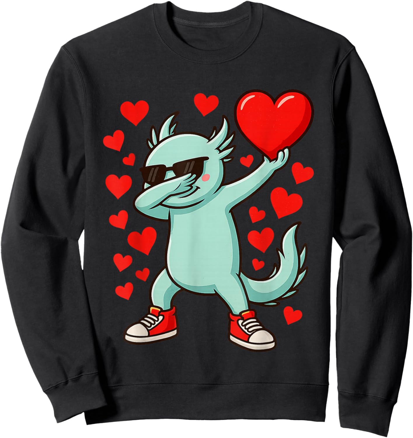 Dabbing Axolotl Heart Valentines Day As Girls Boys Kids Sweatshirt - Sweatshirt | Black
