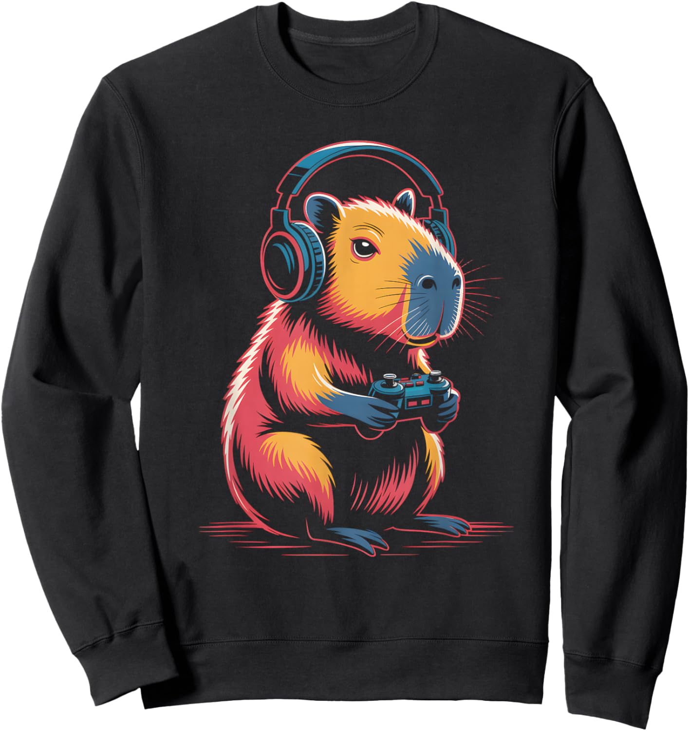 Capybara Gamer Graphic Funny Capybara Sweatshirt - Sweatshirt | Black