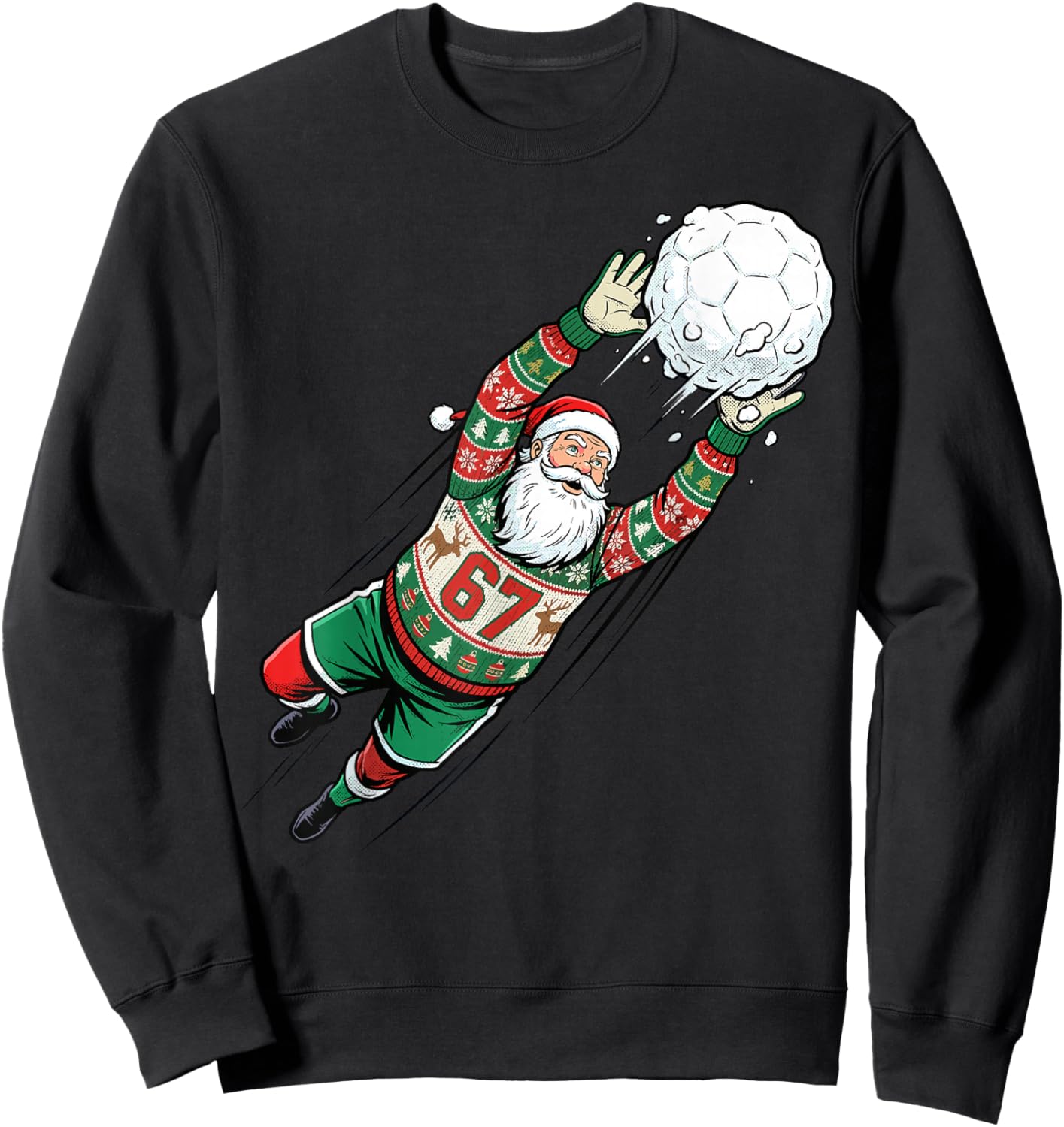 Santa 67 Soccer Goalie Ugly Sweater Funny Christmas Sports Sweatshirt - Sweatshirt | Black