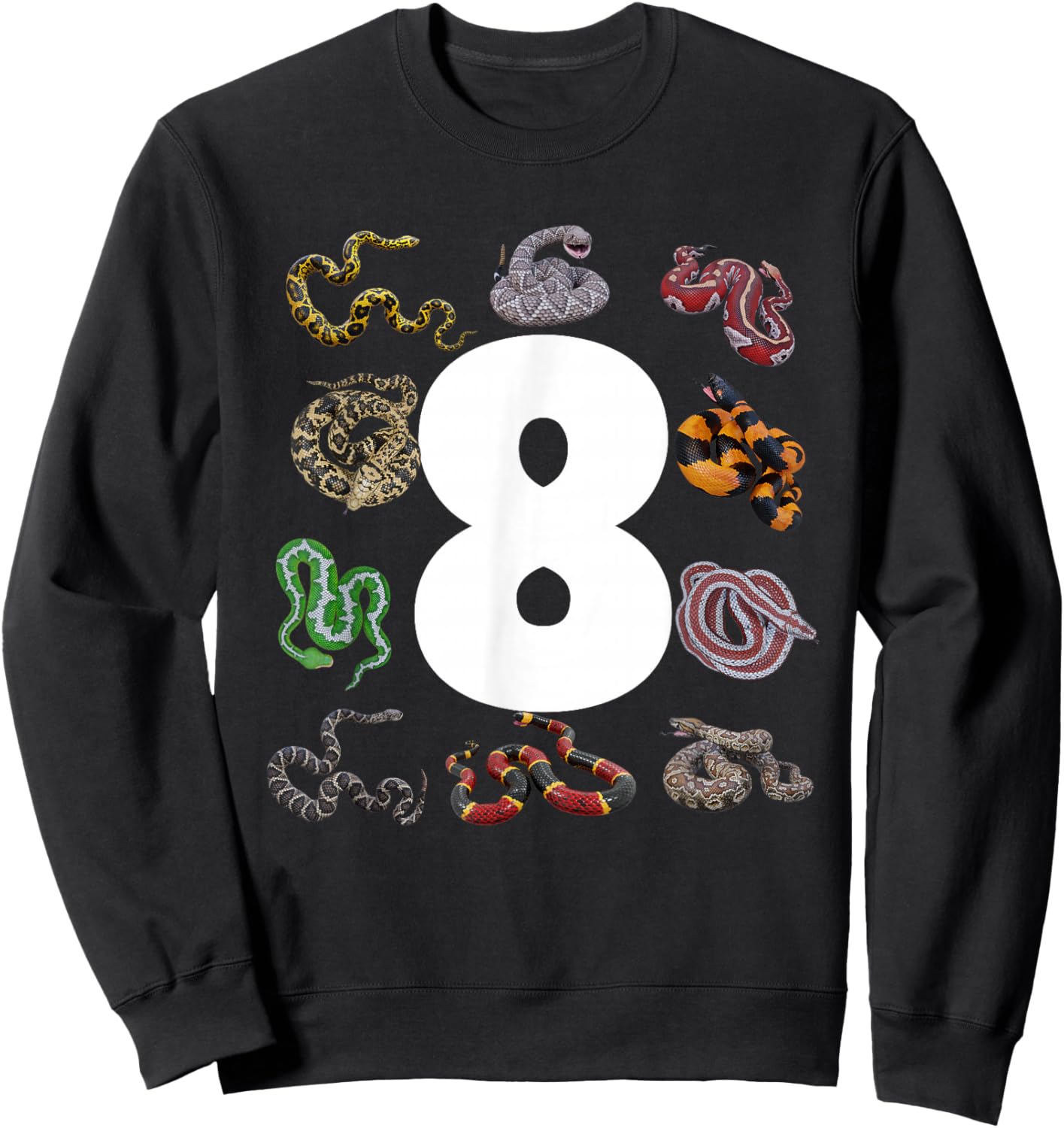 8th Snake Birthday Party Eight Year Old Snake Lover Birthday Sweatshirt - Sweatshirt | Black