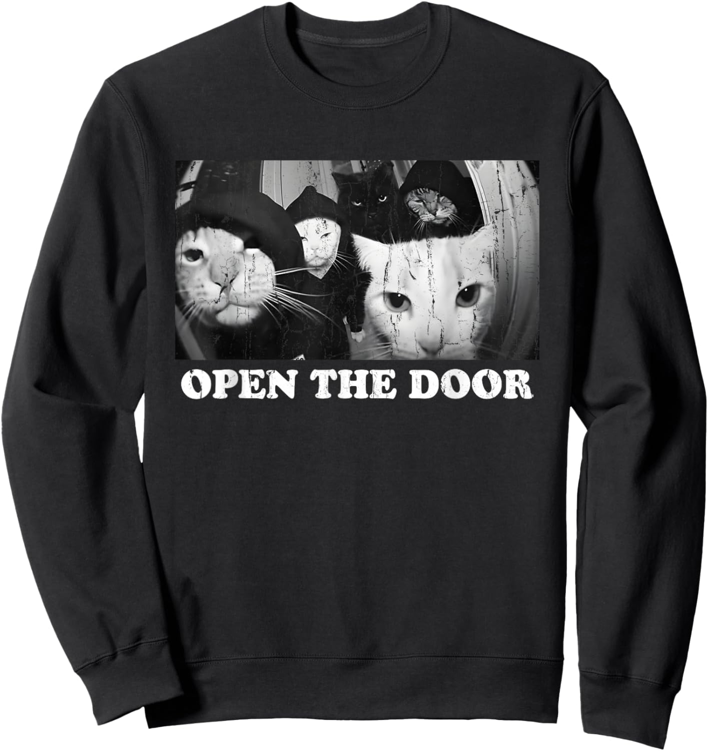 Open The Door, Funny Cat Gang, Meme Cat Sweatshirt - Sweatshirt | Black