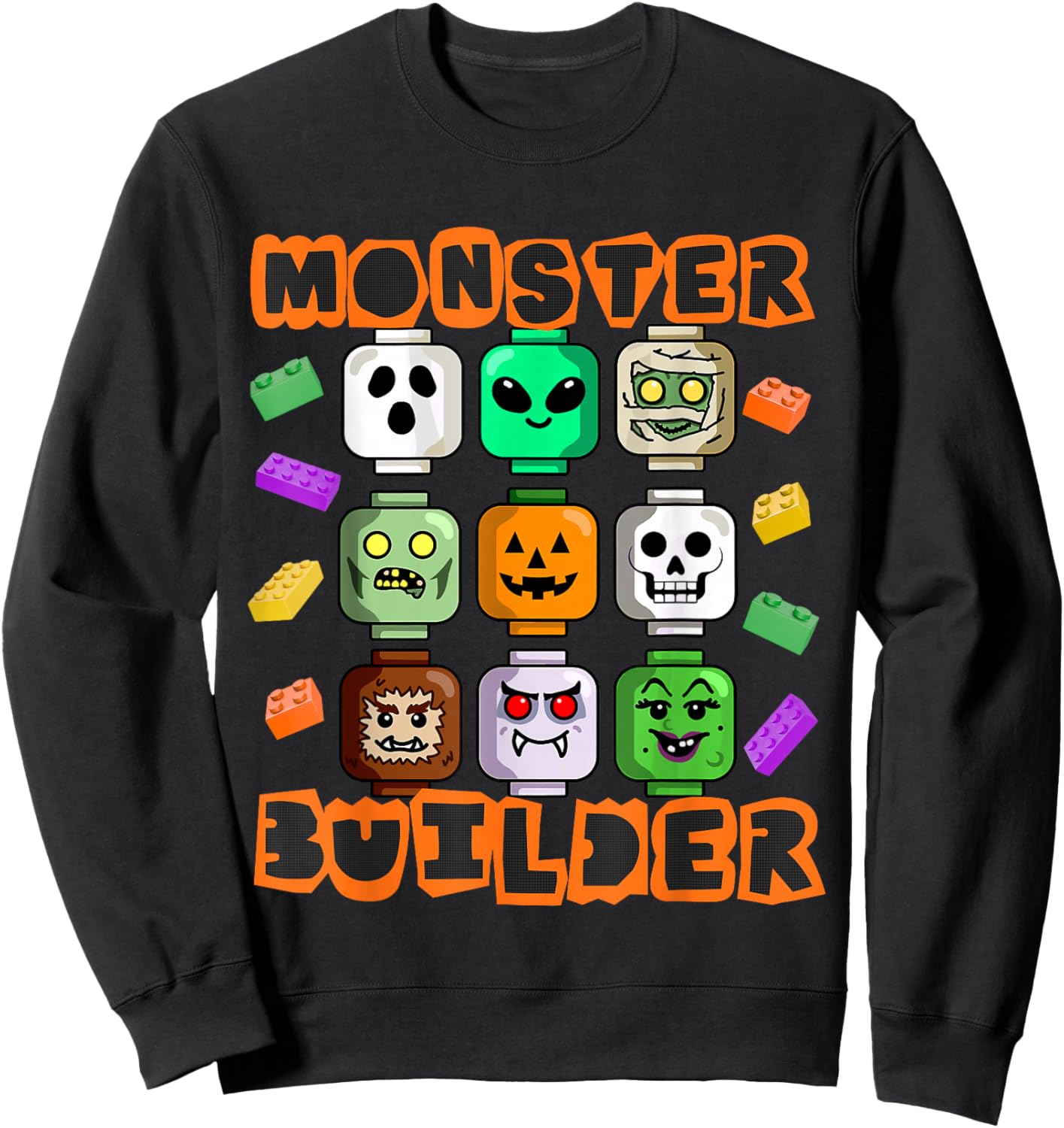 Monster Builder Halloween Building Bricks Brick Head Funny Sweatshirt - Sweatshirt | Black