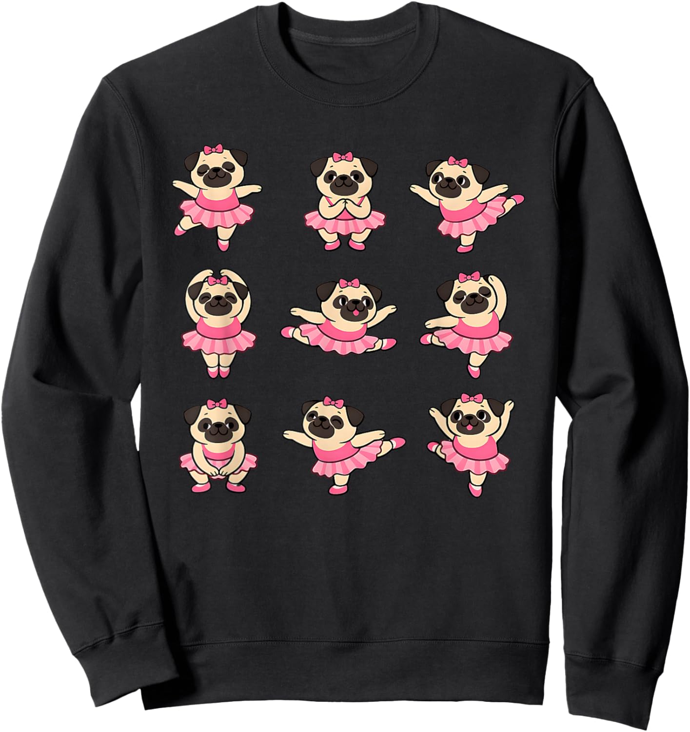 Cute Ballet Pug Puppy in Pink Tutu Dancing Sweatshirt - Sweatshirt | Black