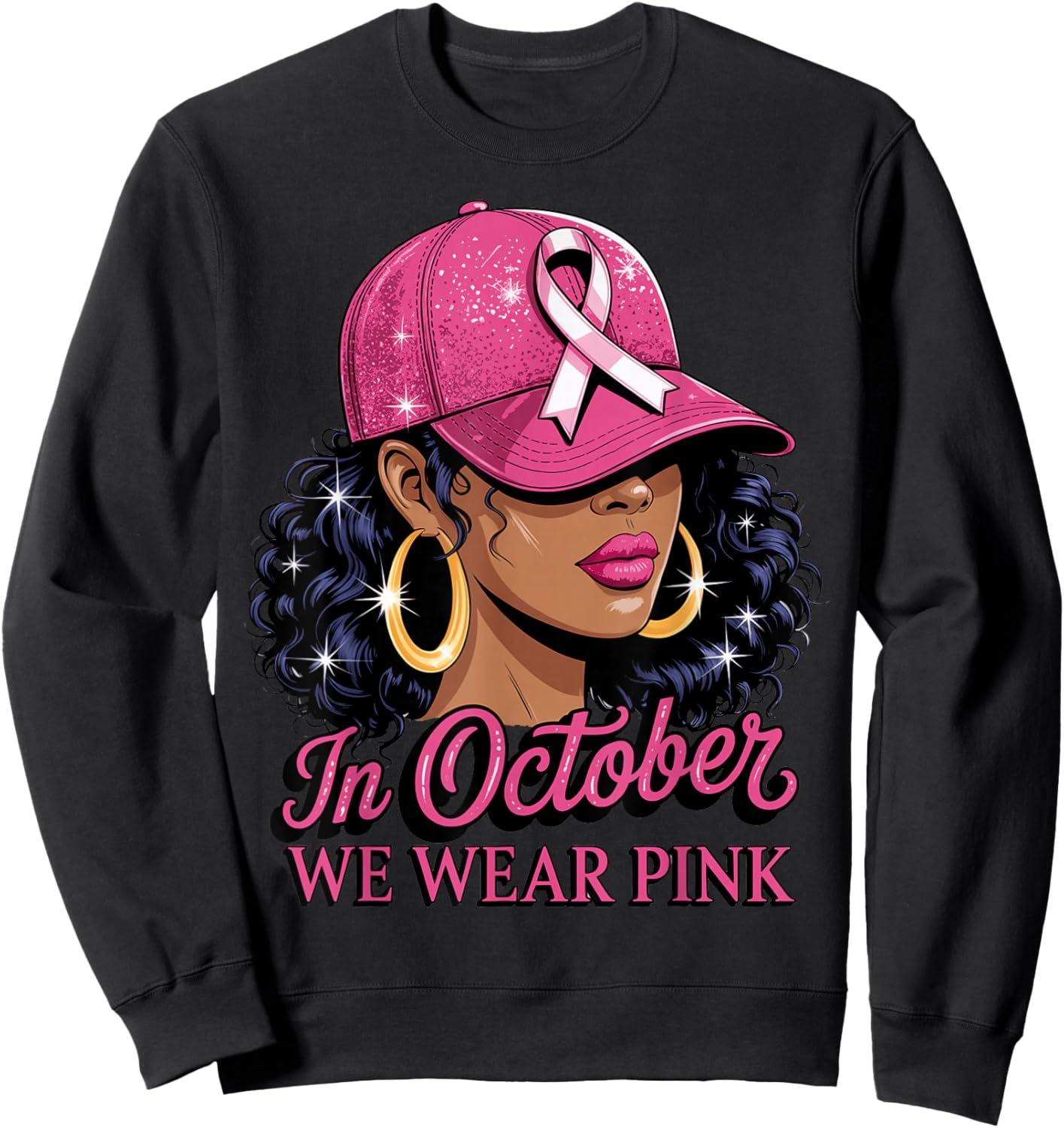 in October We Wear Pink Black Women Breast Cancer Awareness Sweatshirt - Sweatshirt | Black