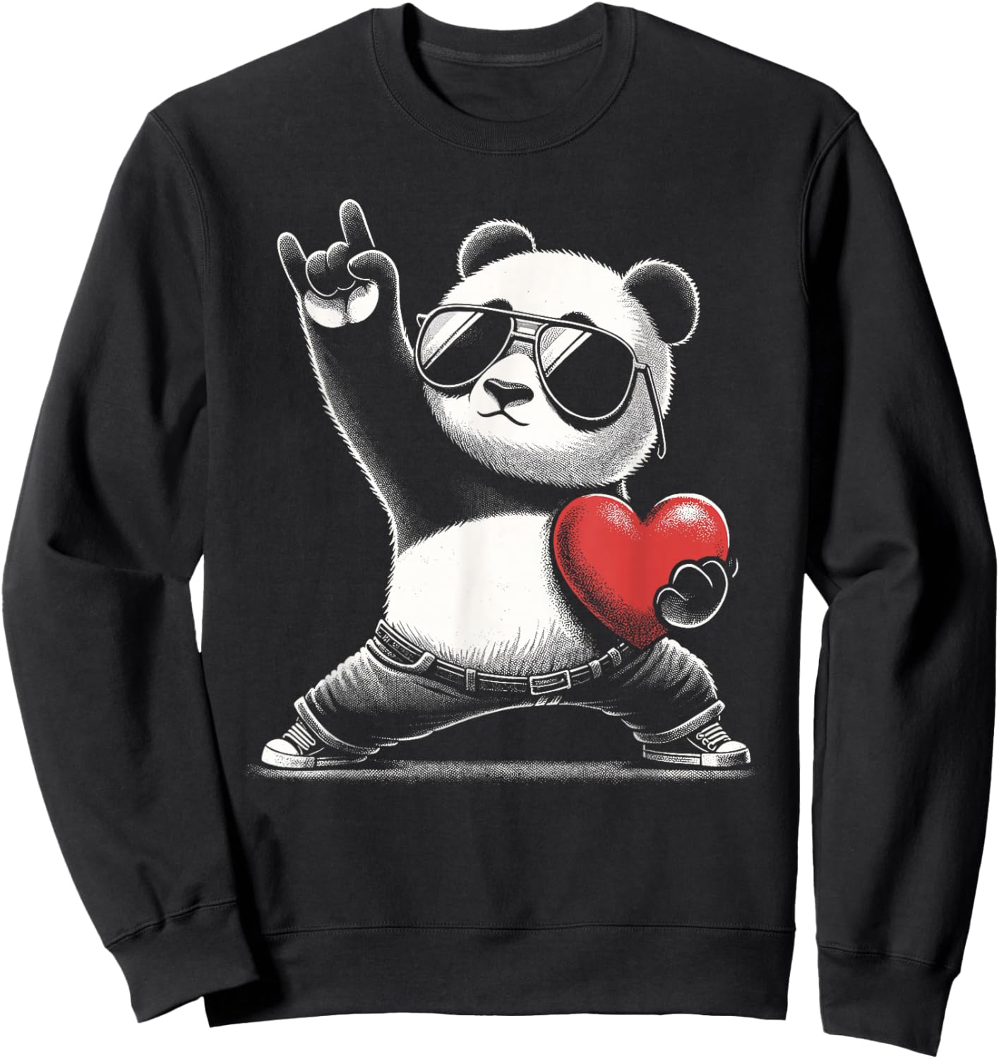 Retro Panda Rock Men Women Kids Funny St. Valentine's Sweatshirt - Sweatshirt | Black