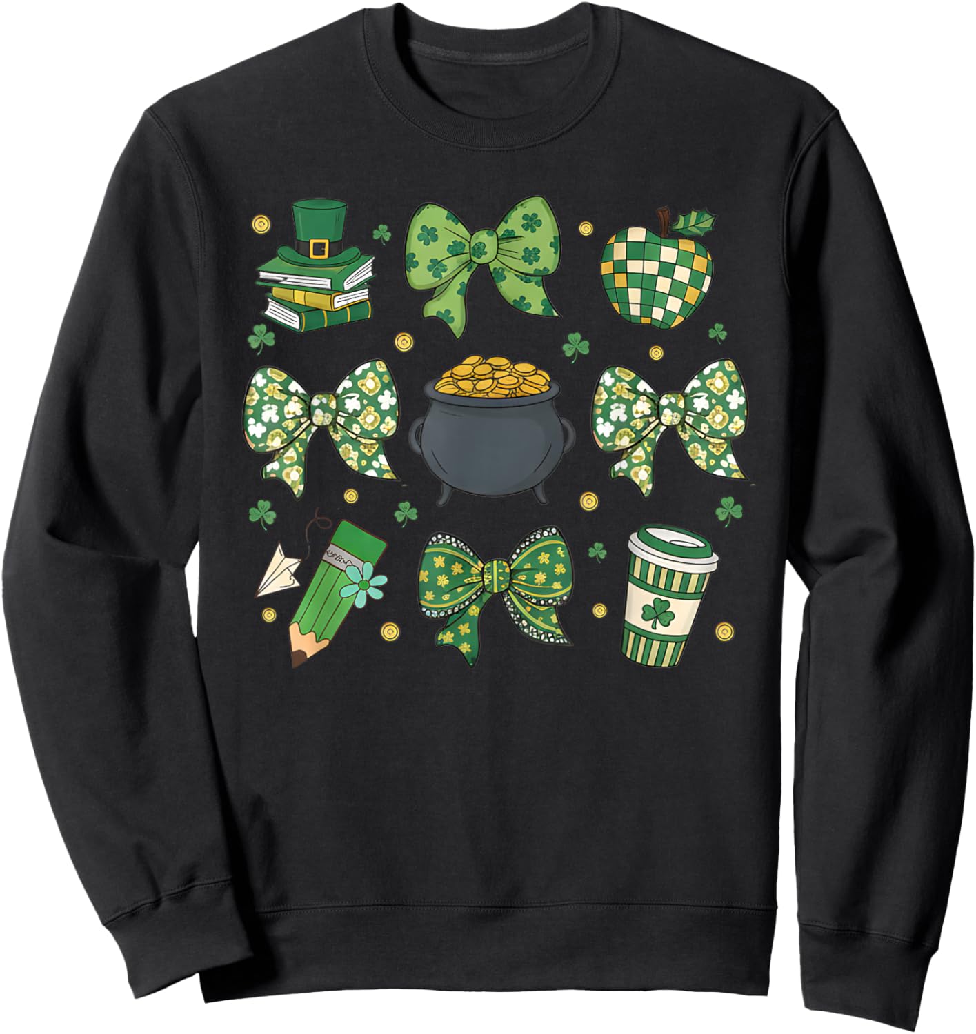 Lucky Teacher St Patricks Day Shamrock Coquette Bow Women Sweatshirt - Sweatshirt | Black