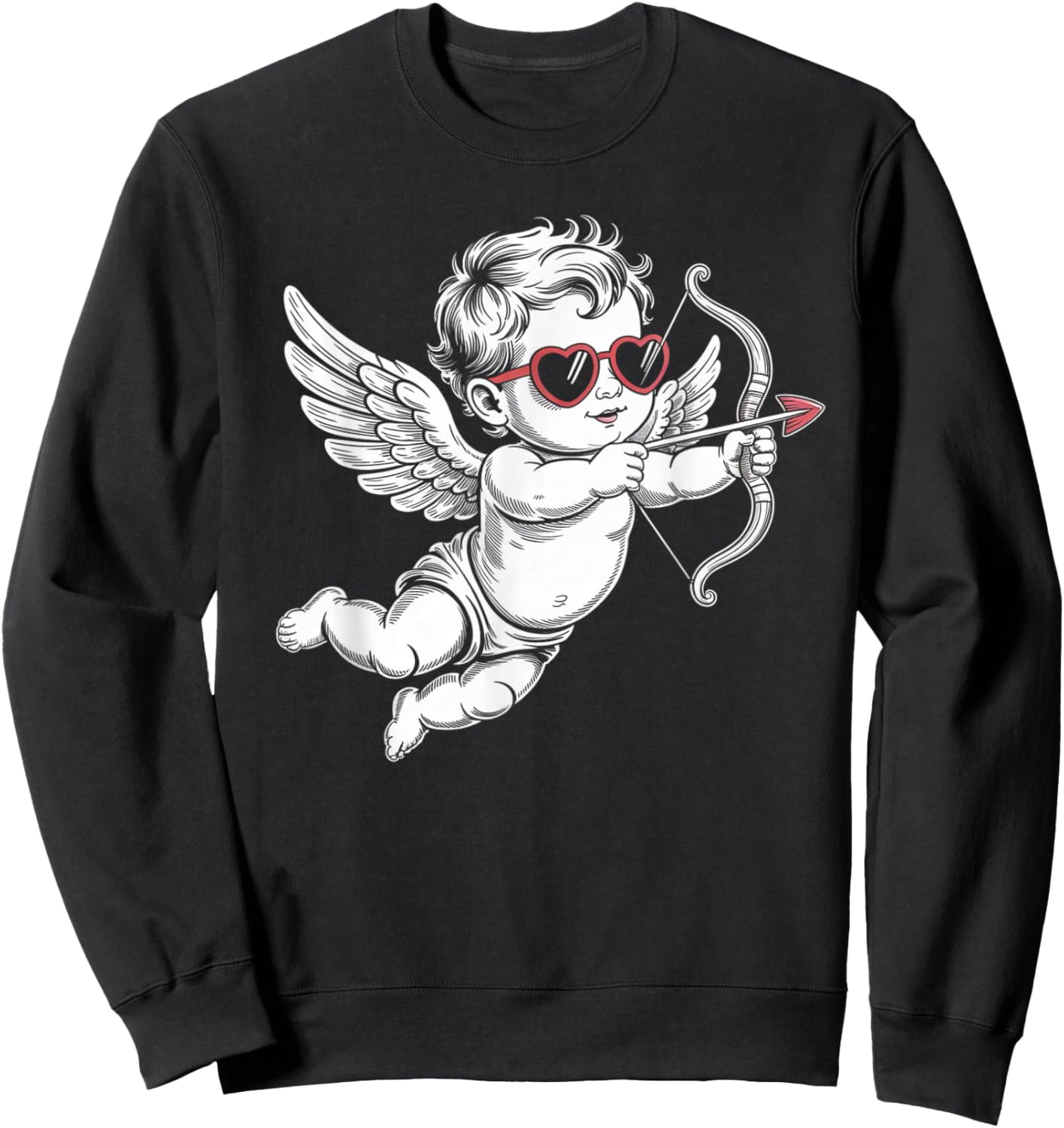 Valentines Day Cupid Angel with Heart Sunglasses Sweatshirt - Sweatshirt | Black