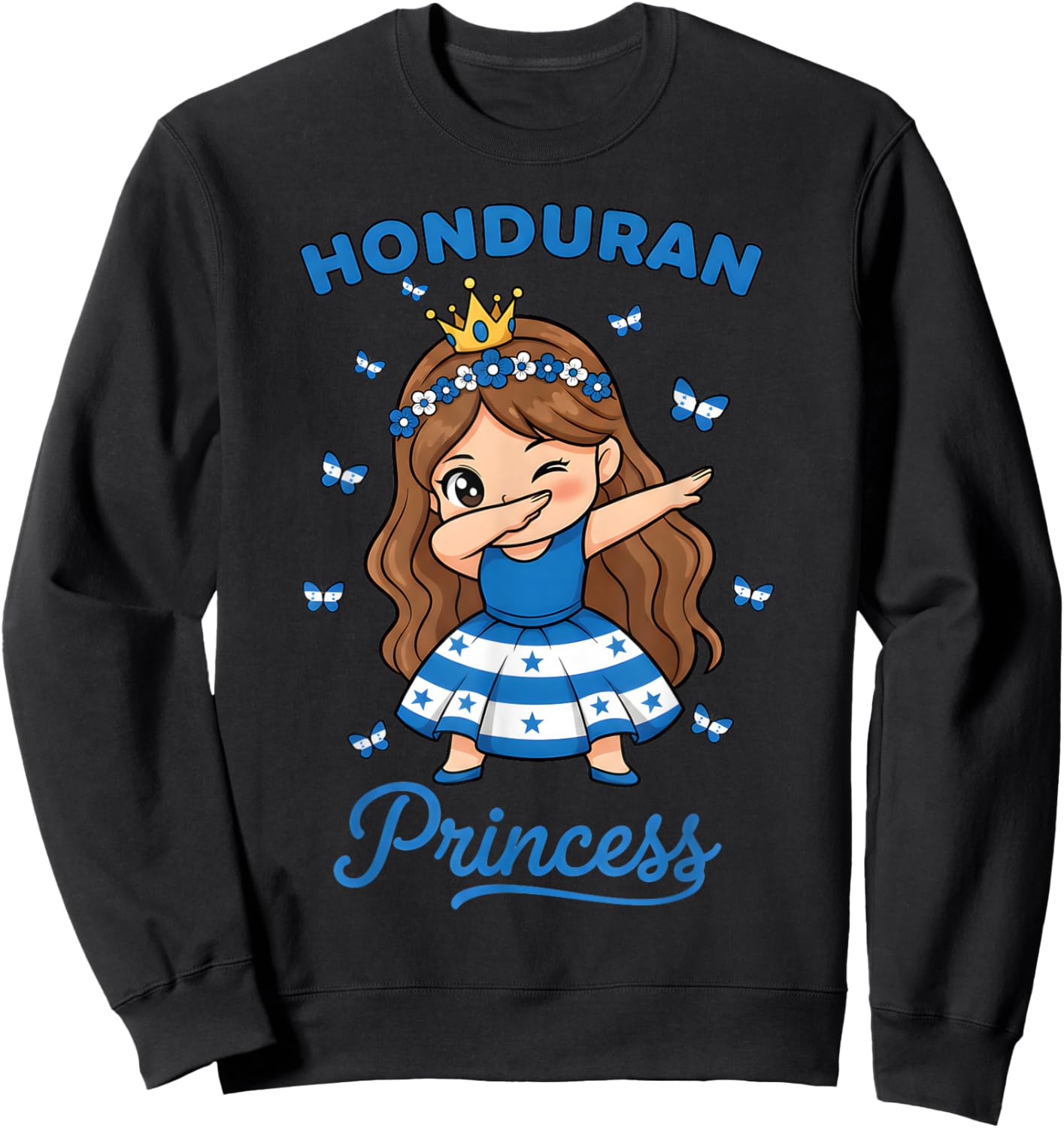 Honduran Princess Dabbing Cute Girl Honduras Flag Sweatshirt - Sweatshirt | Black