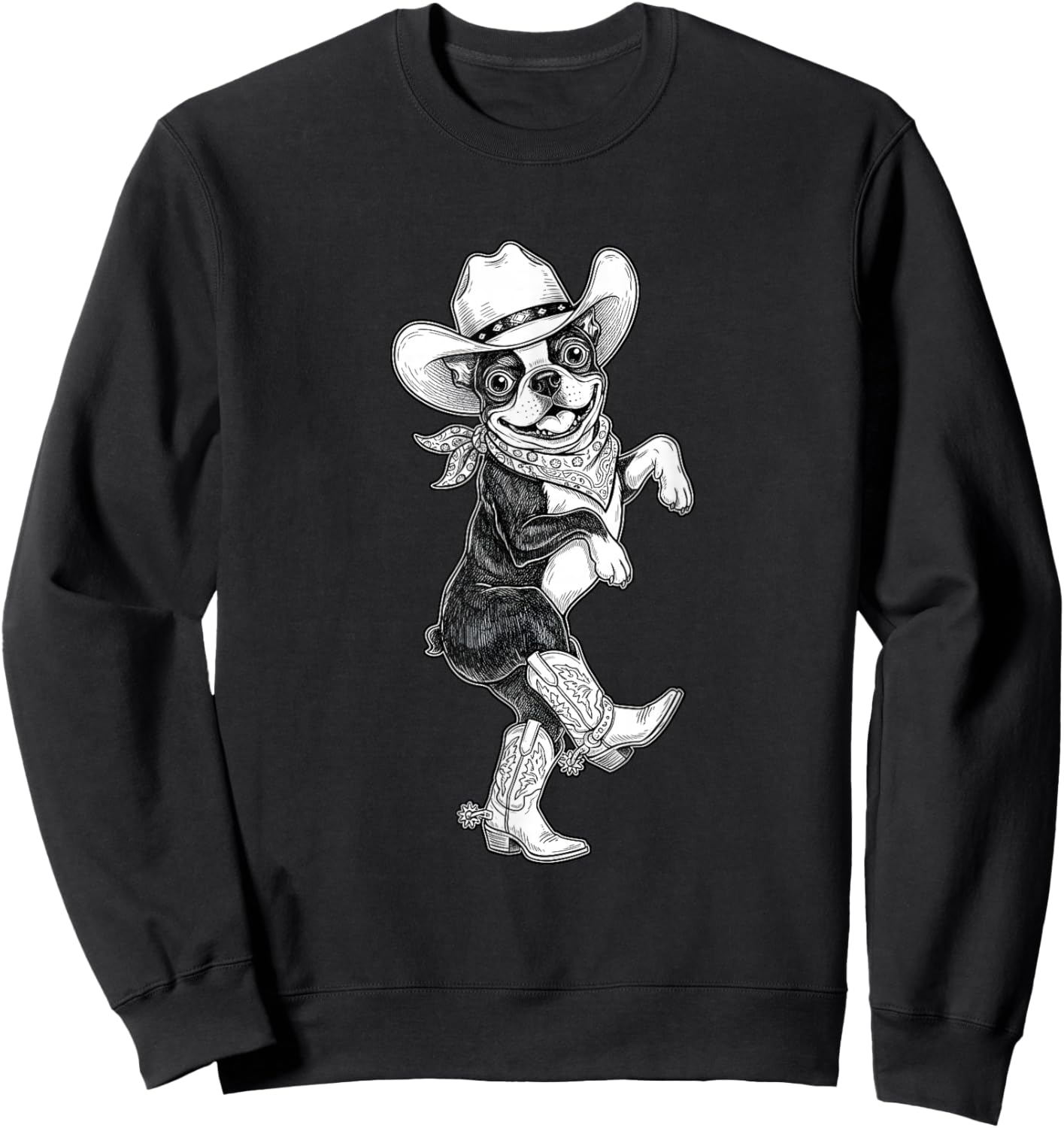 Howdy Boston Terrier Cowboy Western Country Vintage Sketch Sweatshirt - Sweatshirt | Black