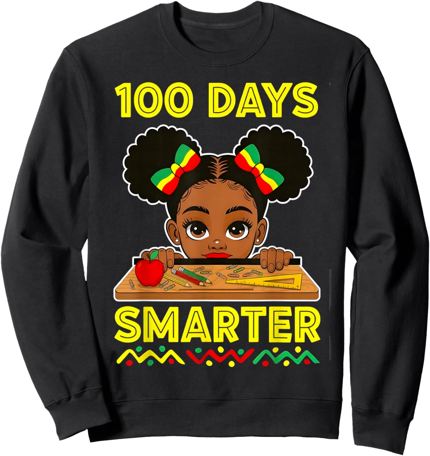 100 Days of School Afro Girl 100th Day Teacher Messy Bun Sweatshirt - Sweatshirt | Black