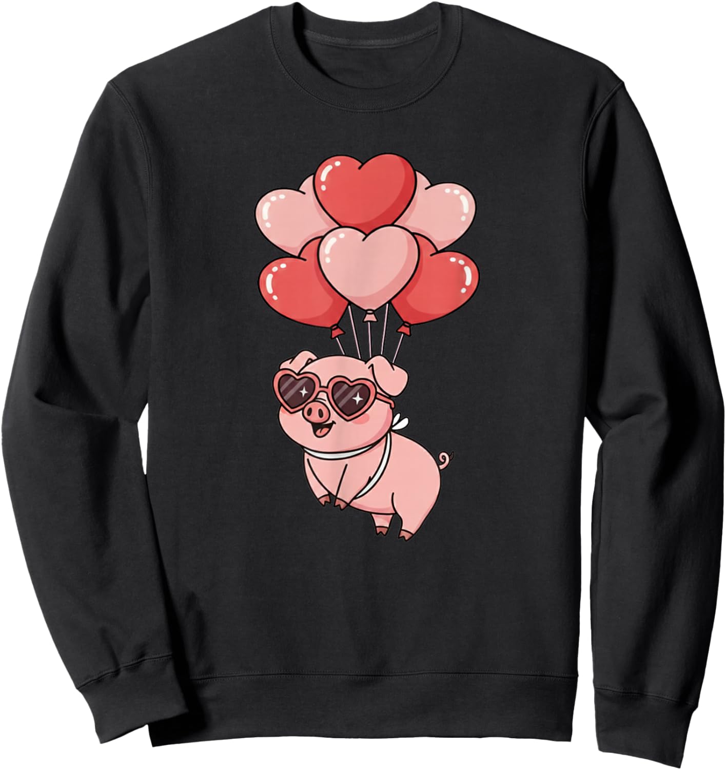 Girls Moms Valentines Day Hearts Show Pig Lover Sweatshirt - Sweatshirt | Black