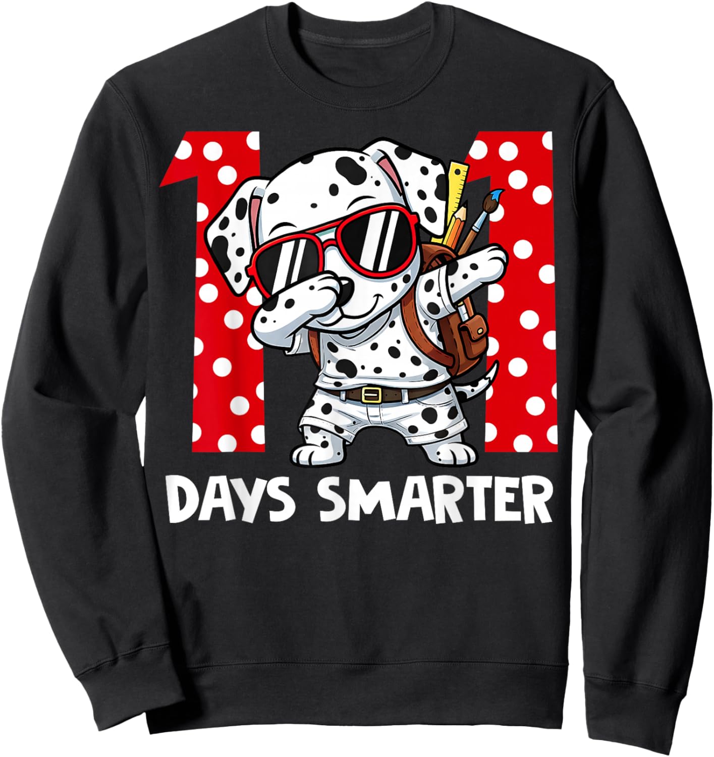 100 Days Smarter Cute Dalmatian Dog 100th Day of School Kids Sweatshirt - Sweatshirt | Black