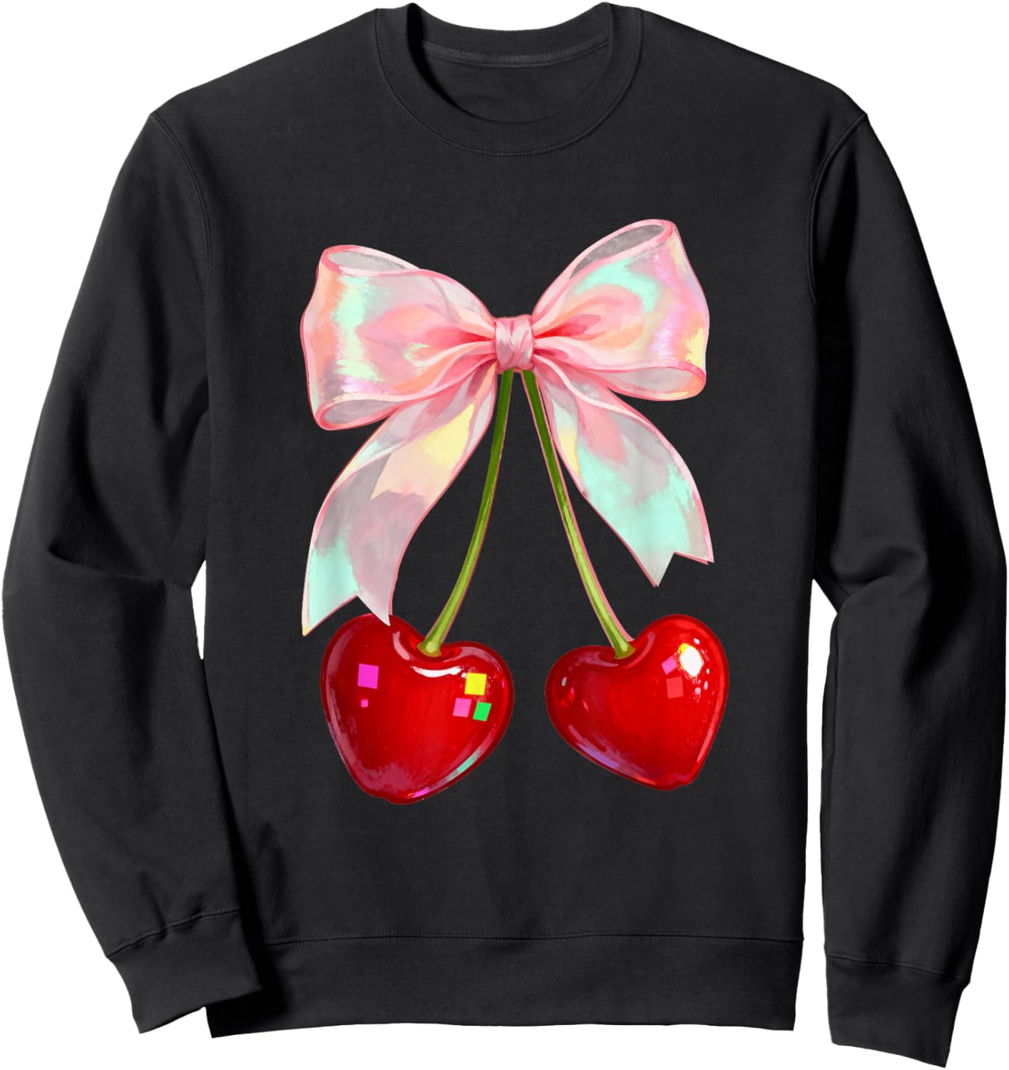 Coquette Bow Cherries Valentines Love Cherry Women Teen Girl Sweatshirt - Sweatshirt | Black