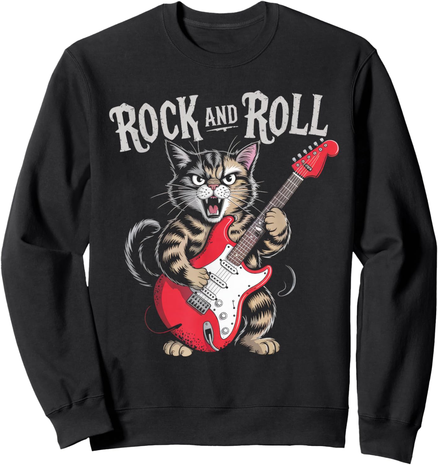 Rock and Roll Cat Playing Guitar Rock Star Women Kid Sweatshirt - Sweatshirt | Black