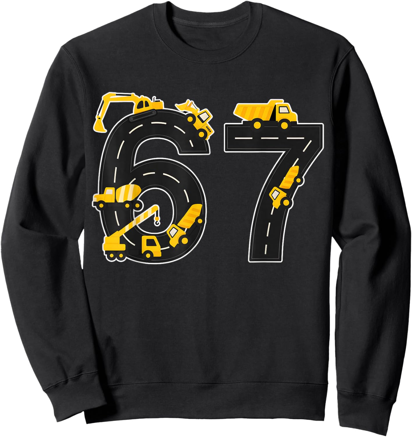 Fun Six Seven 6 7 Meme Design Boys Kids Construction Sweatshirt - Sweatshirt | Black