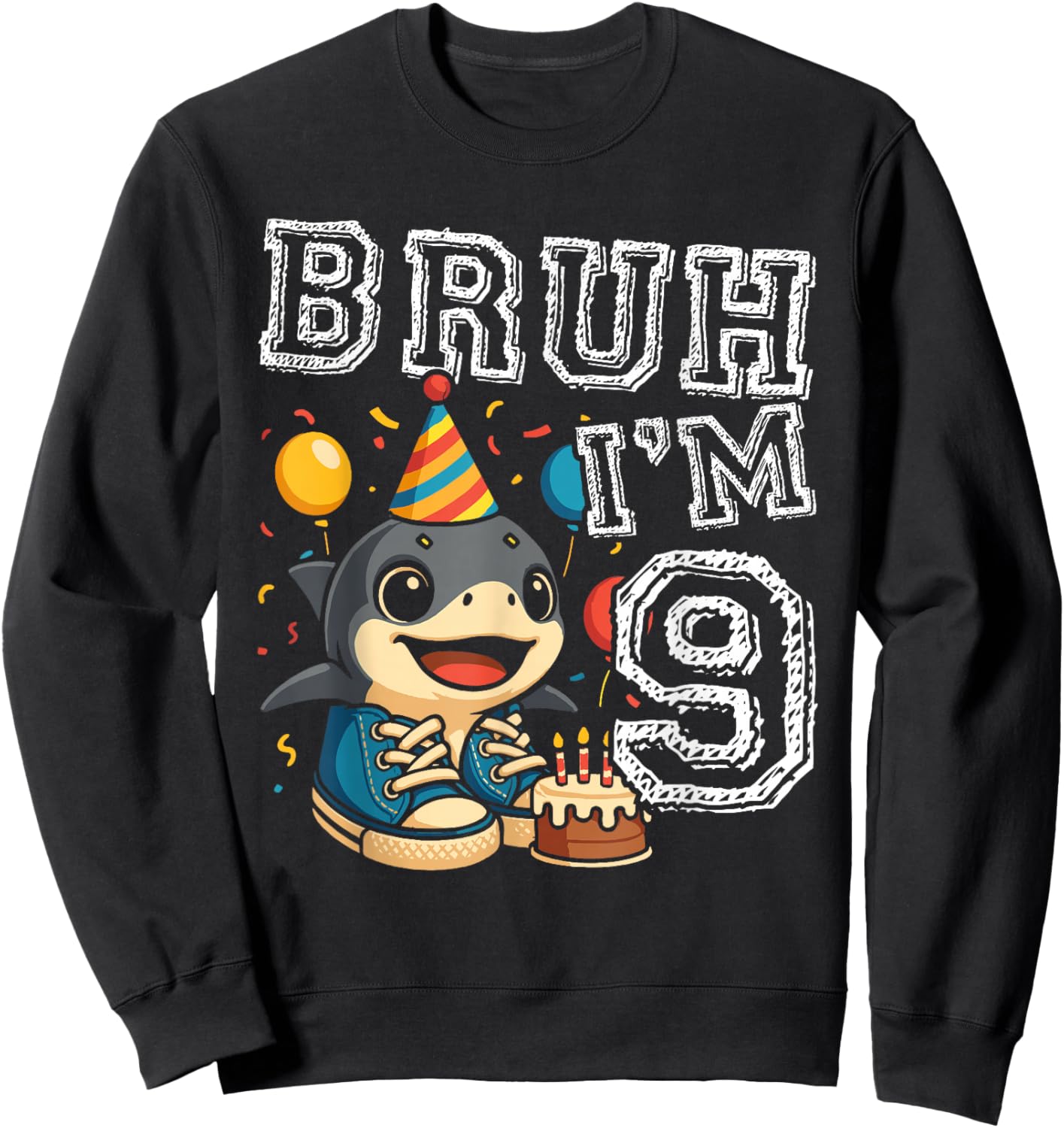 Italian Brainrot Bruh I'm 9 Age 9th Kids Boys Girls Sweatshirt - Sweatshirt | Black