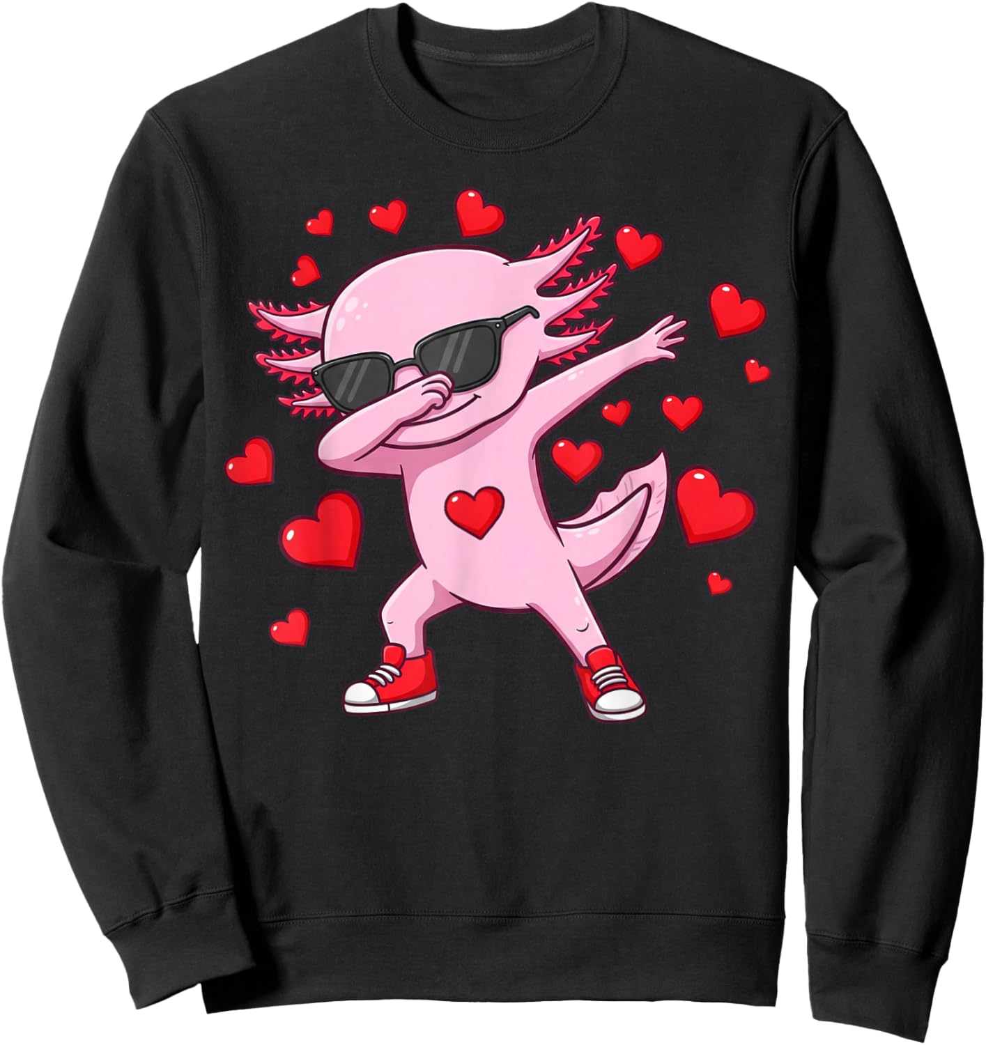 Dabbing Axolotl Heart Valentines Day as Girls Boys Kids Sweatshirt - Sweatshirt | Black