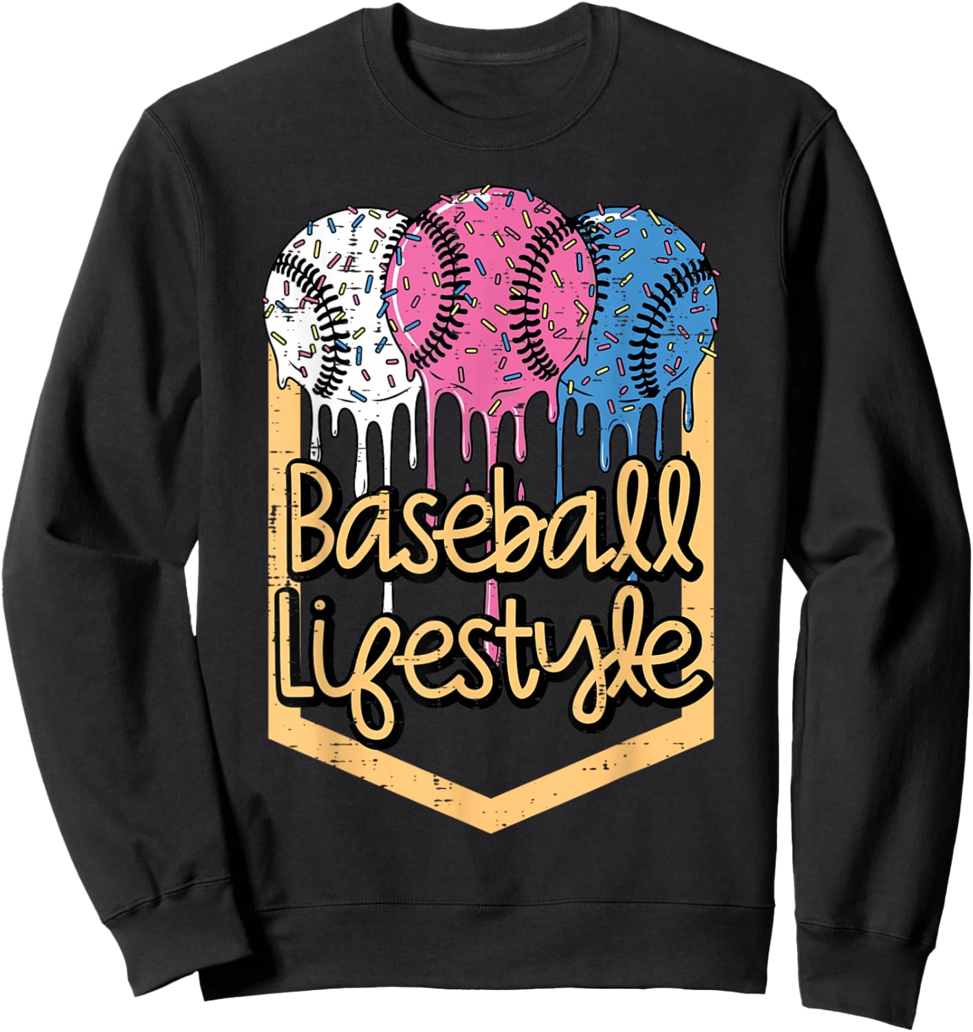 Baseball Lifestyle Ball Sprinkles Drip Boys Kids Men Teen Sweatshirt - Sweatshirt | Black
