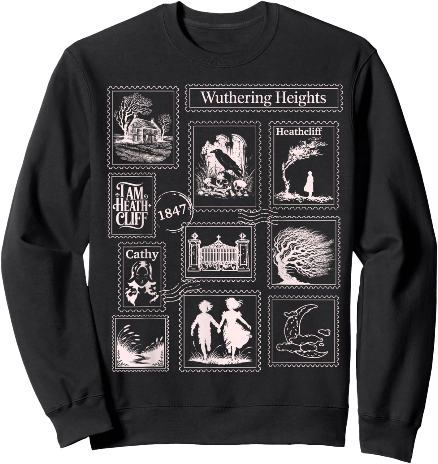 Wuthering Heights Gothic Book Lover Stamps Sweatshirt - Sweatshirt | Black