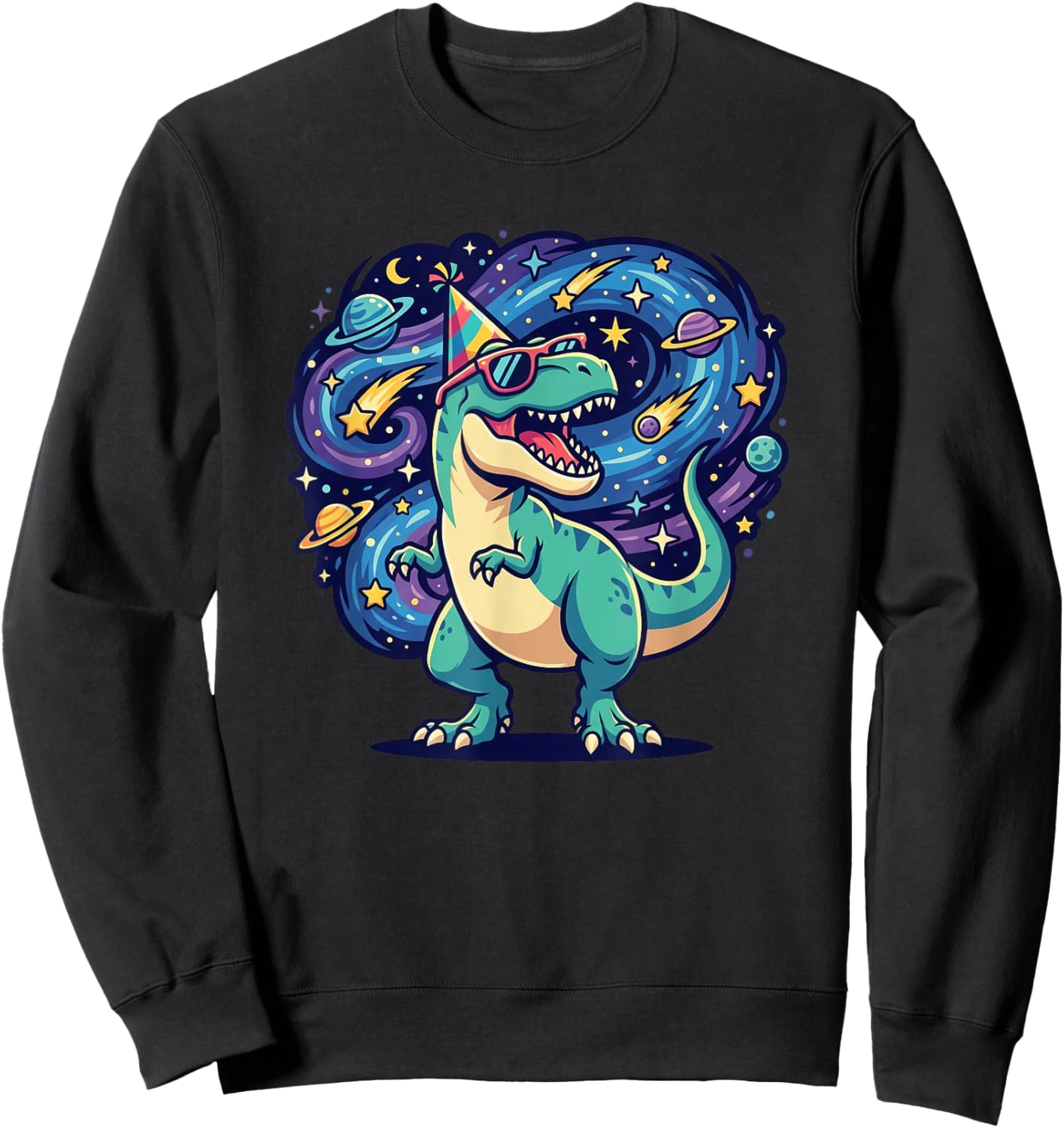 T Rex Space Birthday Party Dinosaur for Kids Sweatshirt - Sweatshirt | Black