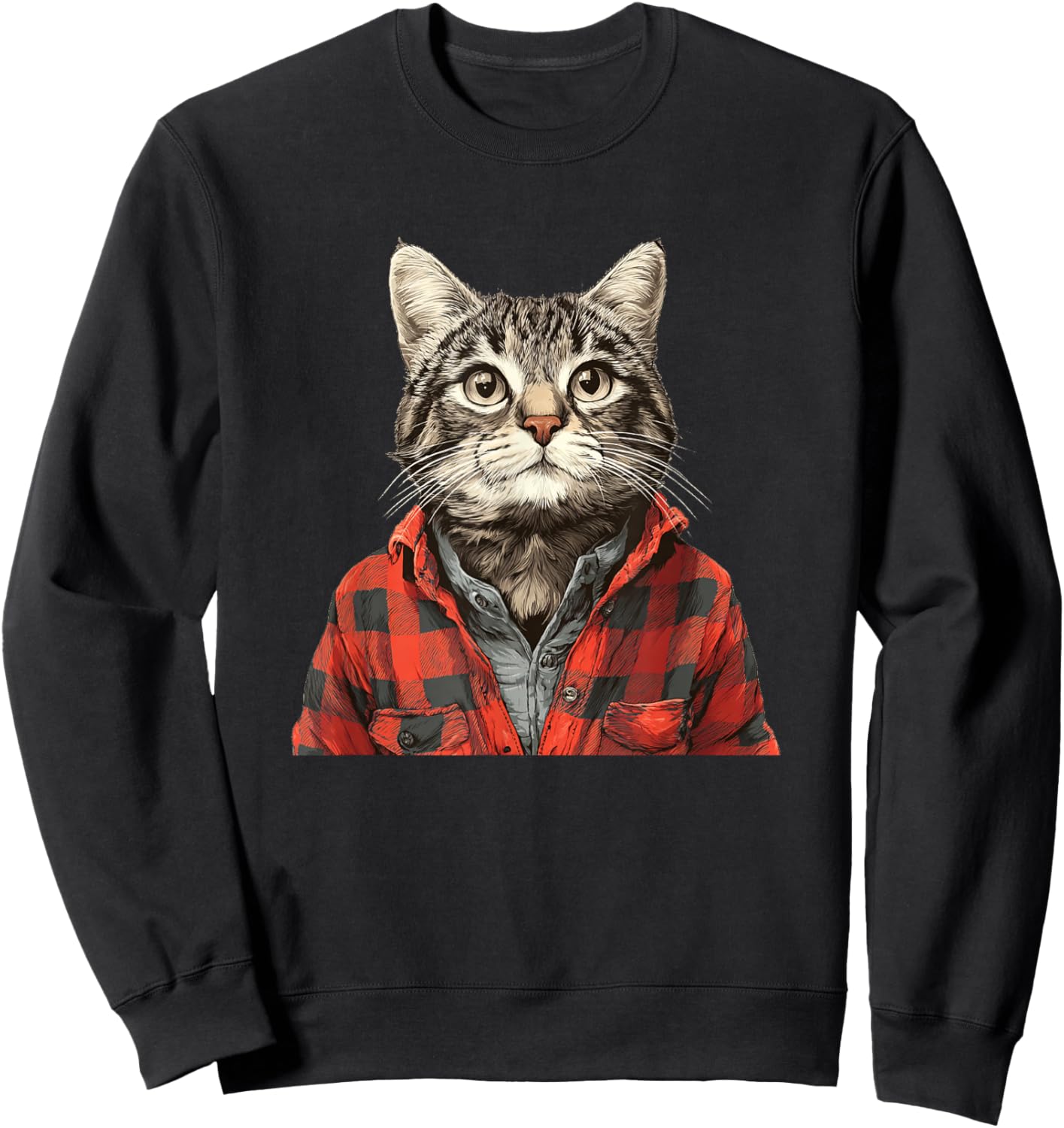 Awesome Flannel Cat Look Sweatshirt - Sweatshirt | Black