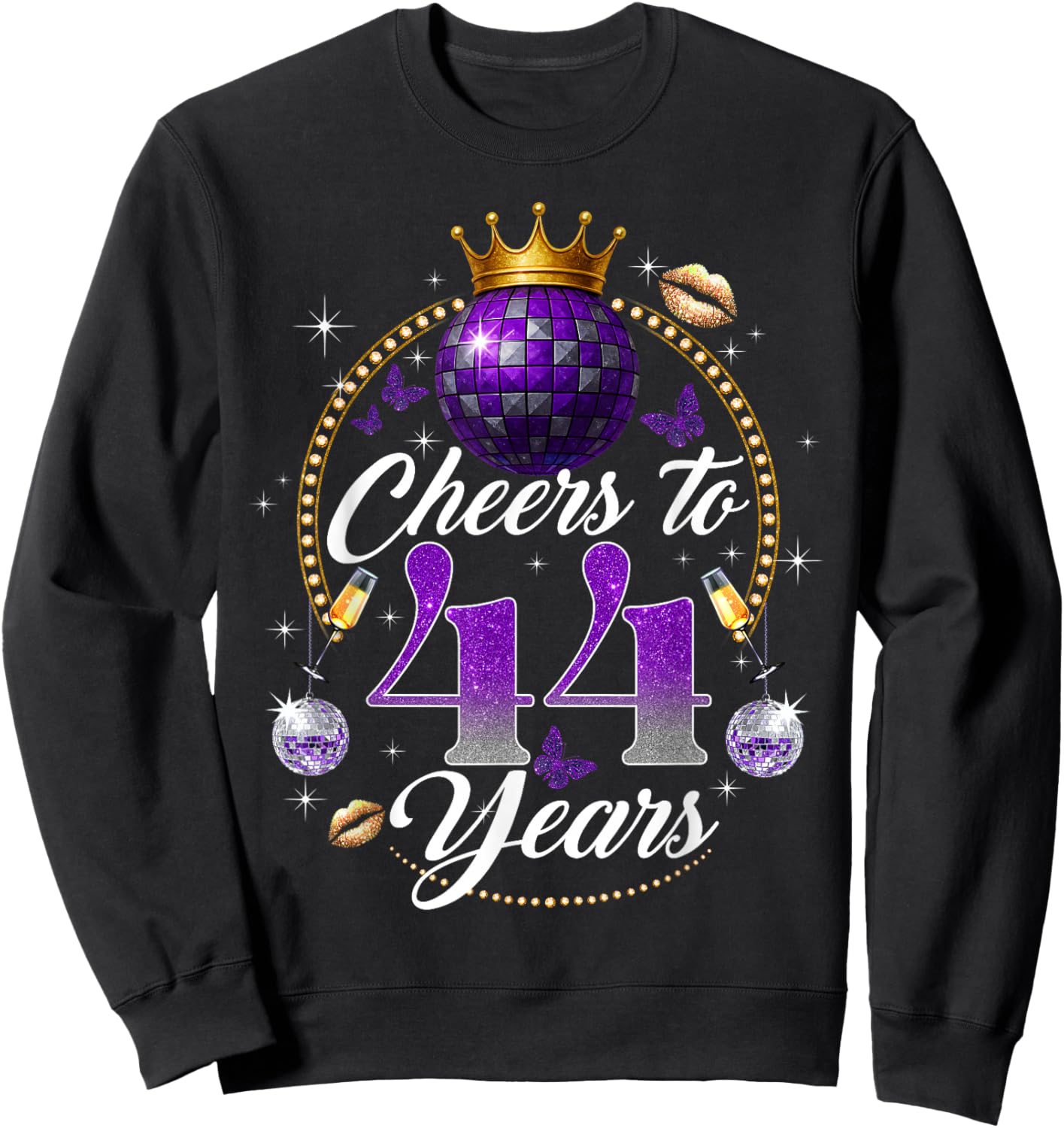 Cheers to 44 Years Old Wedding Anniversary 44th Birthday Sweatshirt - Sweatshirt | Black