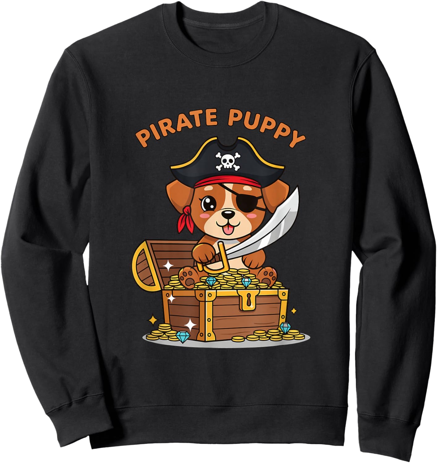 Pirate Puppy Dog with Treasure Chest Halloween Sweatshirt - Sweatshirt | Black