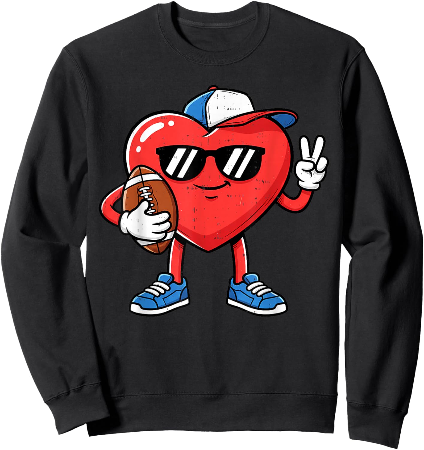 Heart Play Football Valentines Day for Teens Boys Girls Kids Sweatshirt - Sweatshirt | Black