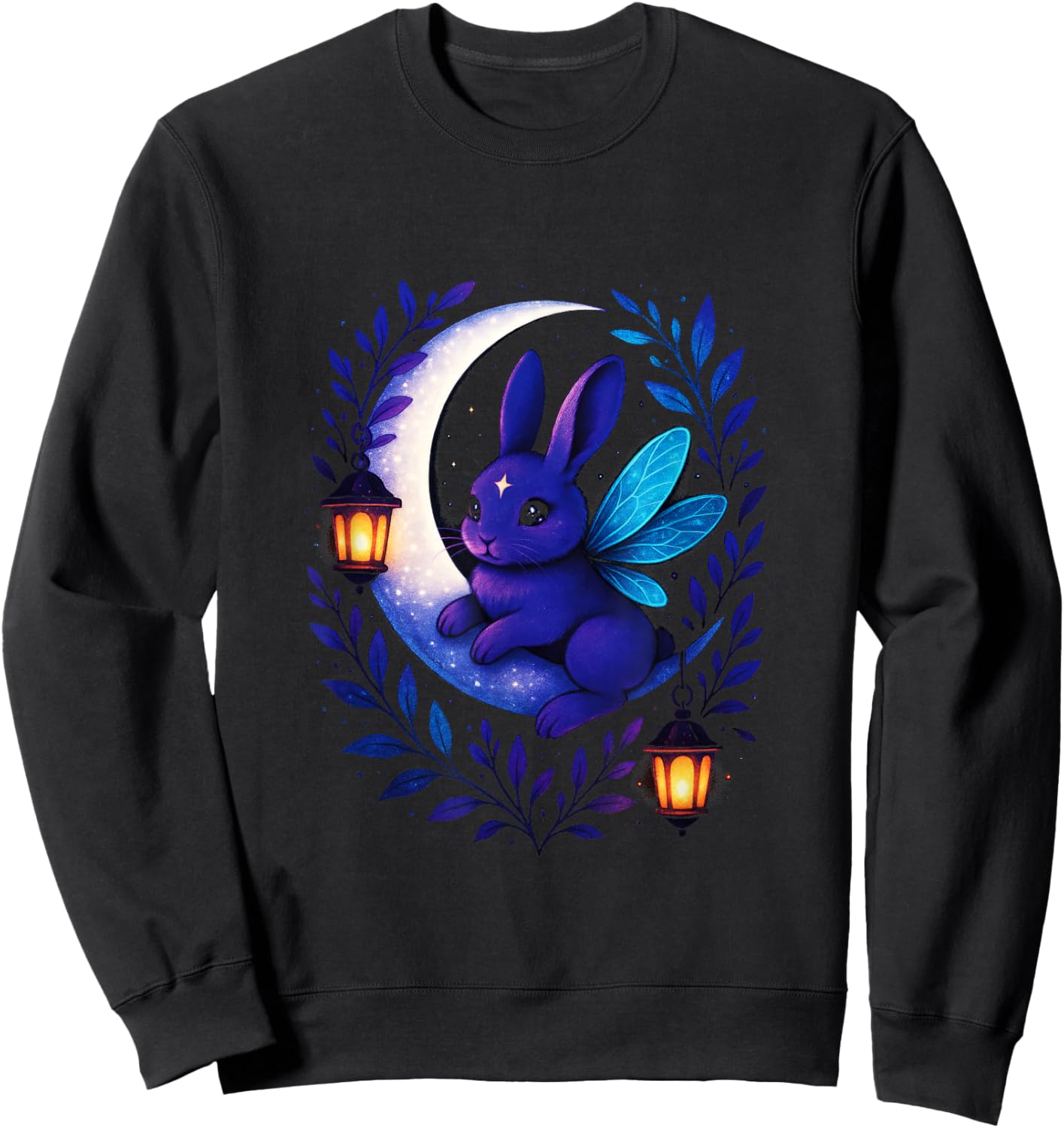 Mystic Bunny on Moon - Kawaii Pastel Goth Art Sweatshirt - Sweatshirt | Black
