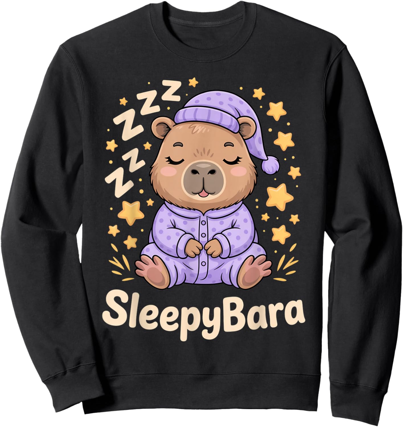 Sleepybara Capybara Pajamas Zzz Bedtime Night Cute Kawaii Sweatshirt - Sweatshirt | Black