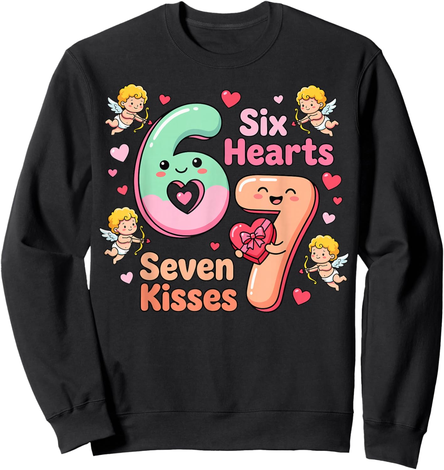 Six Hearts Seven Kisses Valentine's Day 67 Sweatshirt - Sweatshirt | Black