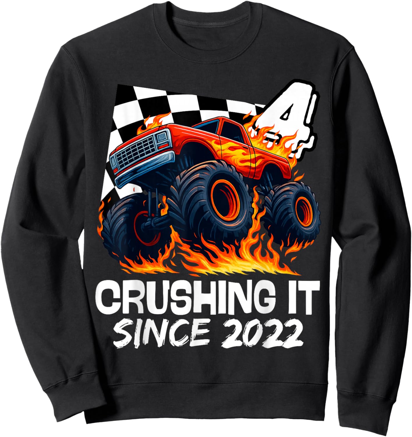 Birthday Monster Truck 4 Year Old Boys 4th Party Born 2022 Sweatshirt - Sweatshirt | Black