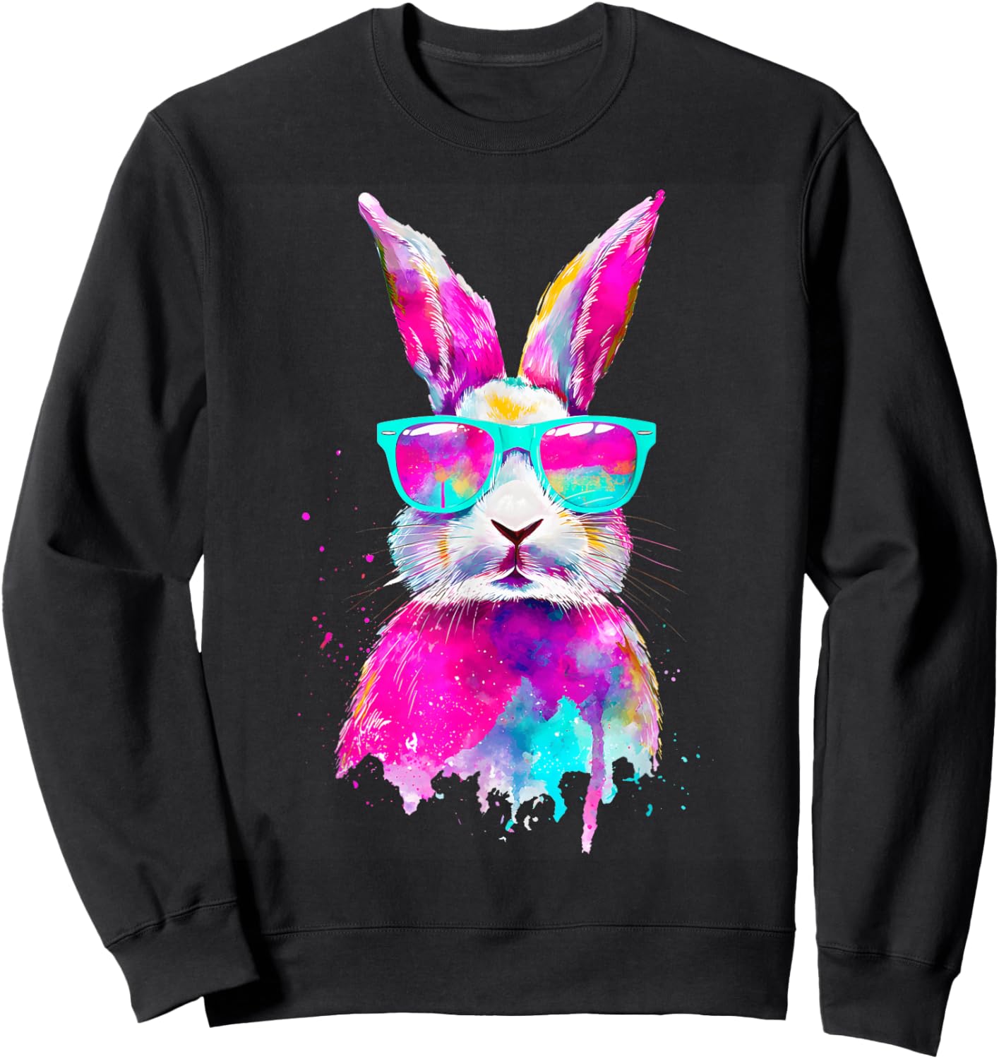 Bunny Face with Sunglasses Easter Day Men Women Kids Sweatshirt - Sweatshirt | Black