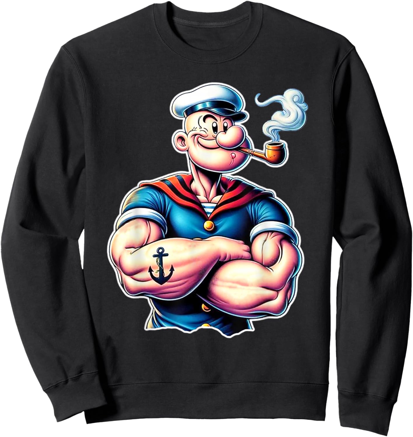 Vintage Pop Eye Cartoon Muscular Tattoo Sweatshirt - Sweatshirt | Black