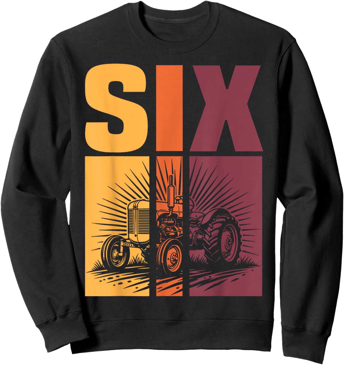 Vintage Farm Tractor 6th Birthday Boy Six Year Old Kids Bday Sweatshirt - Sweatshirt | Black