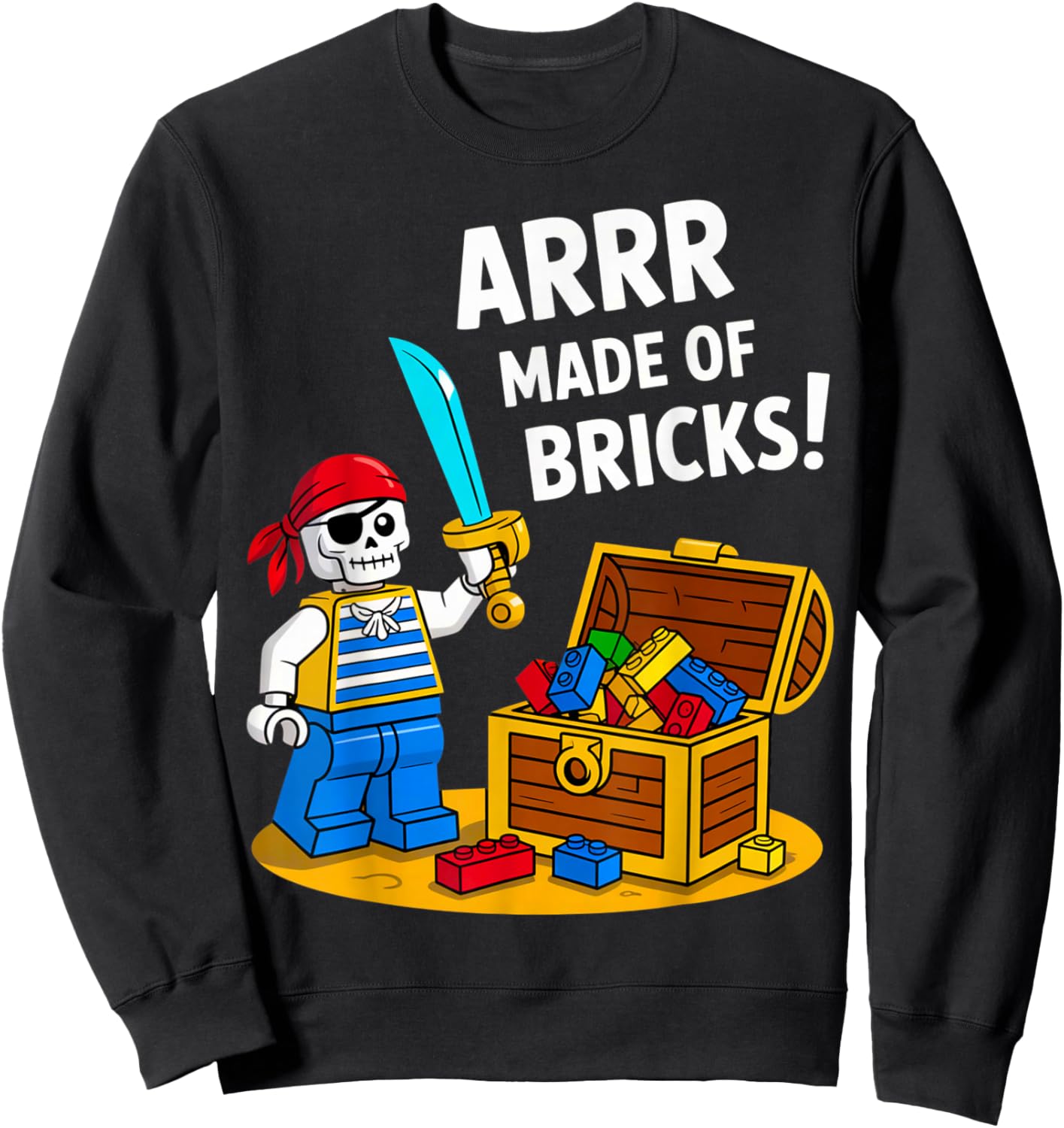 Halloween Bricks Pirate Skeleton Builder Blocks Building Toy Sweatshirt - Sweatshirt | Black