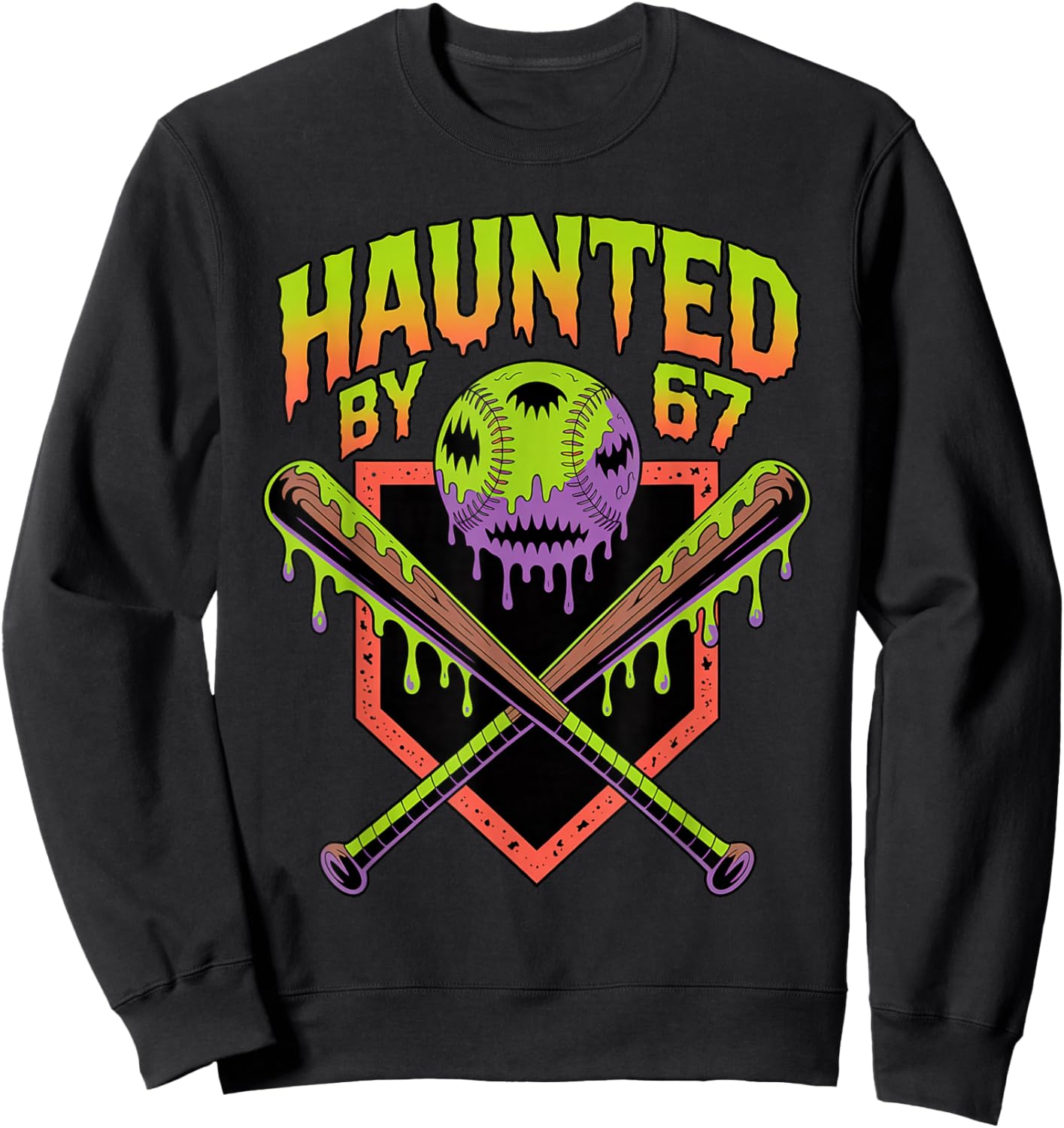 Funny Halloween Haunted by 67 Spooky Baseball Halloween Sweatshirt - Sweatshirt | Black