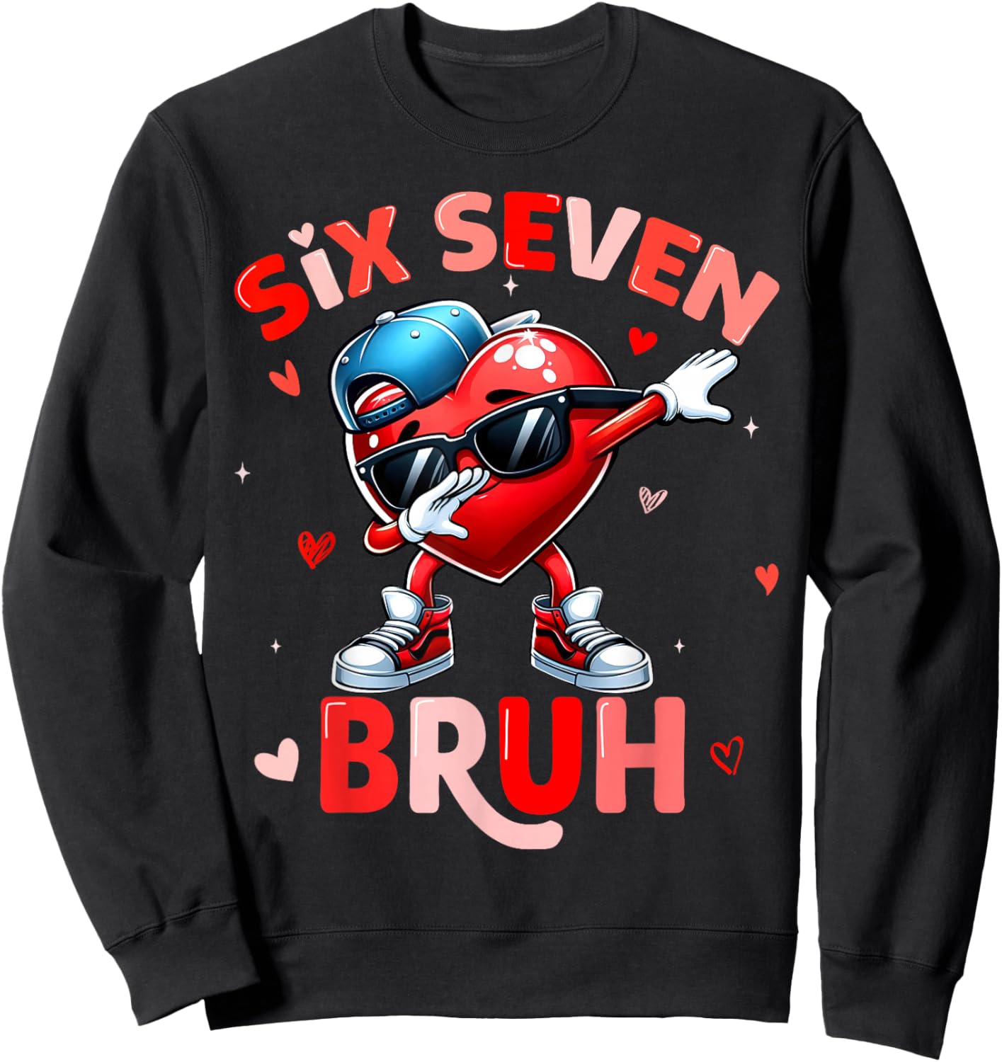 67 Meme 6 7 Heart Dabbing Six Seven Valentines Day Boys Kids Sweatshirt - Sweatshirt | Black