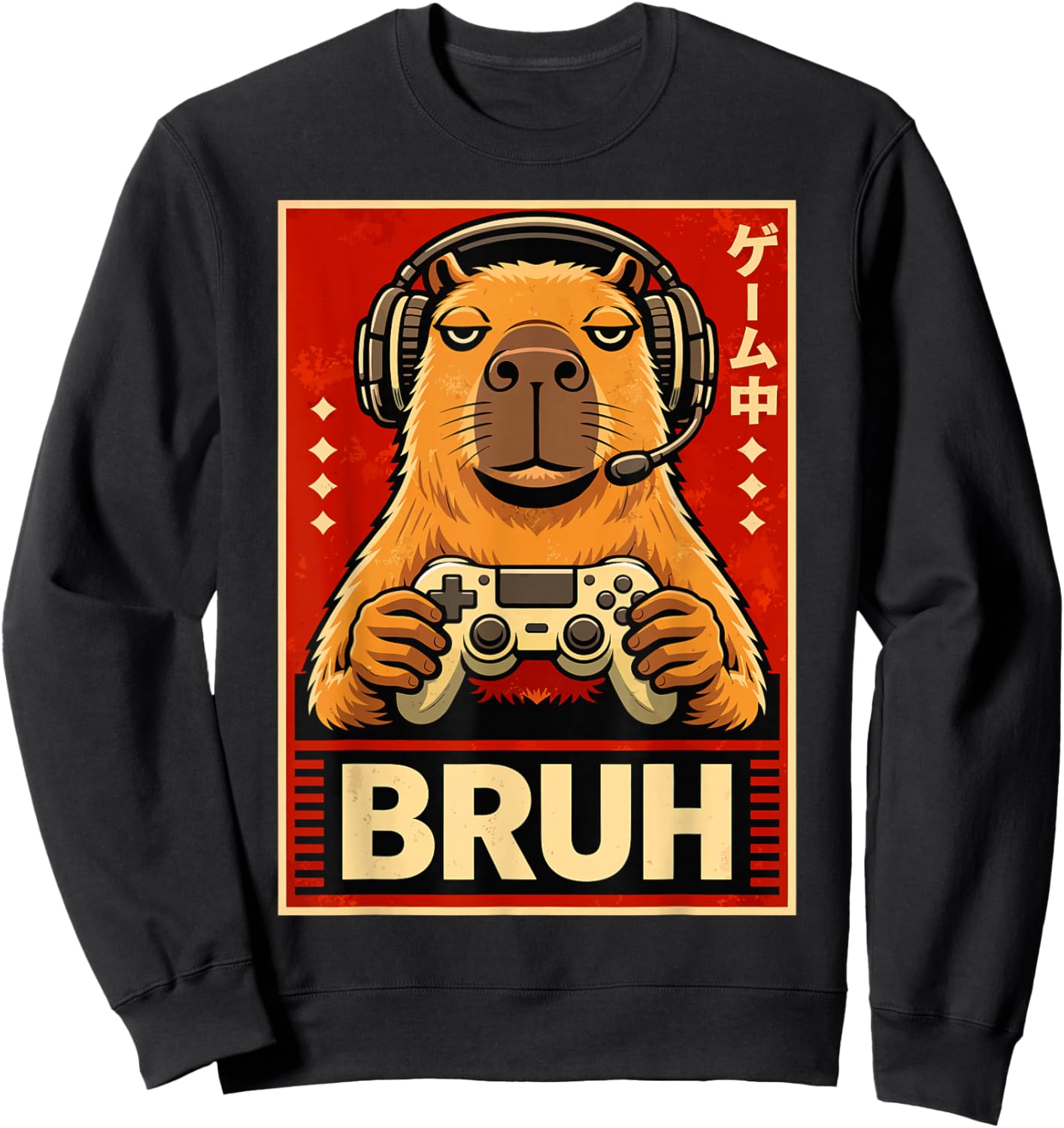 Bruh Gamer Capybara Funny Animal Gaming Design Sweatshirt - Sweatshirt | Black