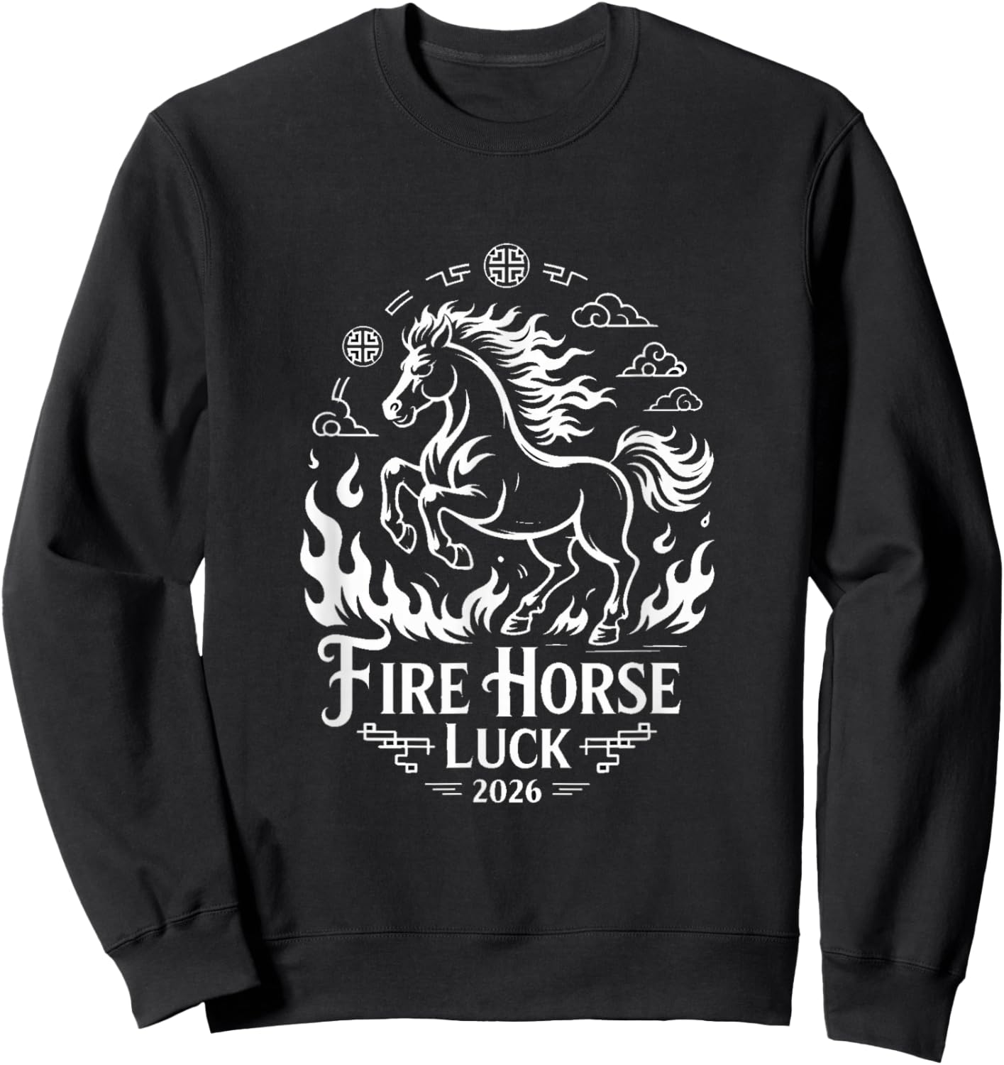 'Fire of Fortune' Chinese New Year Fire Horse 2026 Sweatshirt - Sweatshirt | Black