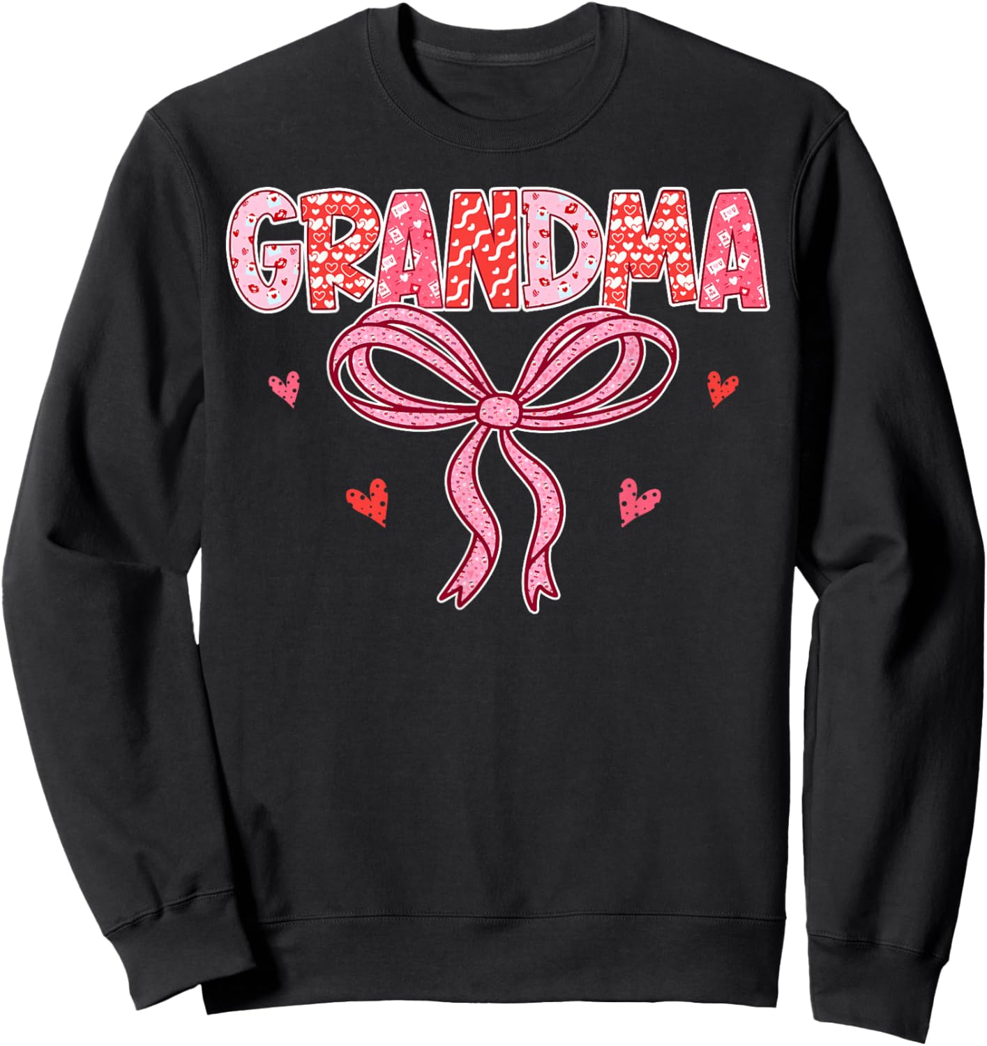 Grandma Valentine Pink Coquette Bow Valentine's Day Sweatshirt - Sweatshirt | Black