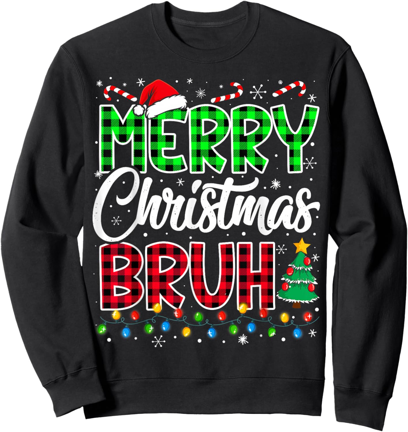 Bruh Christmas Kids Teens Boys Funny Christmas Humor Meme Sweatshirt - Sweatshirt | Black