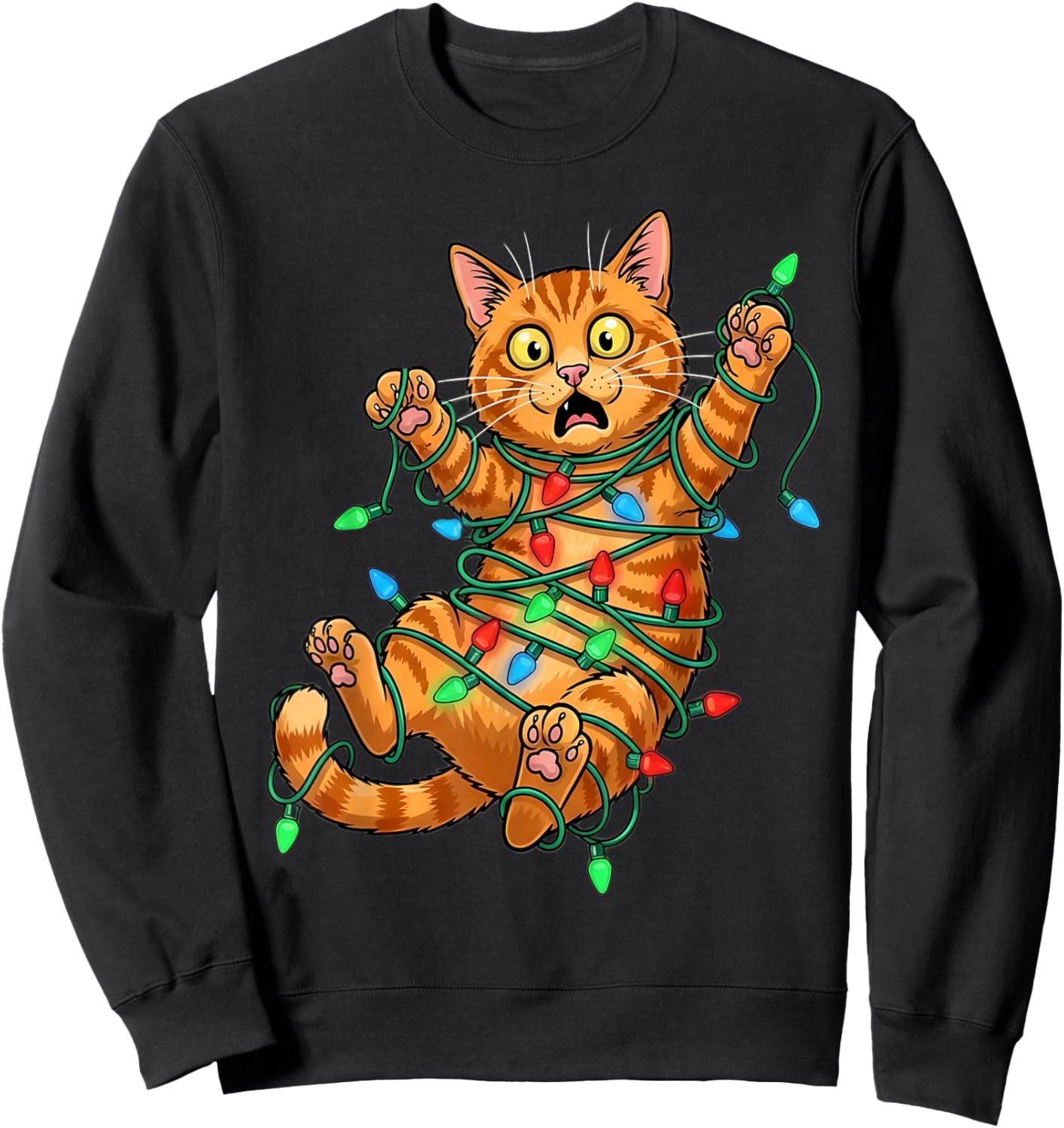 Funny Orange Cat Christmas Light Catmus Sweatshirt - Sweatshirt | Black