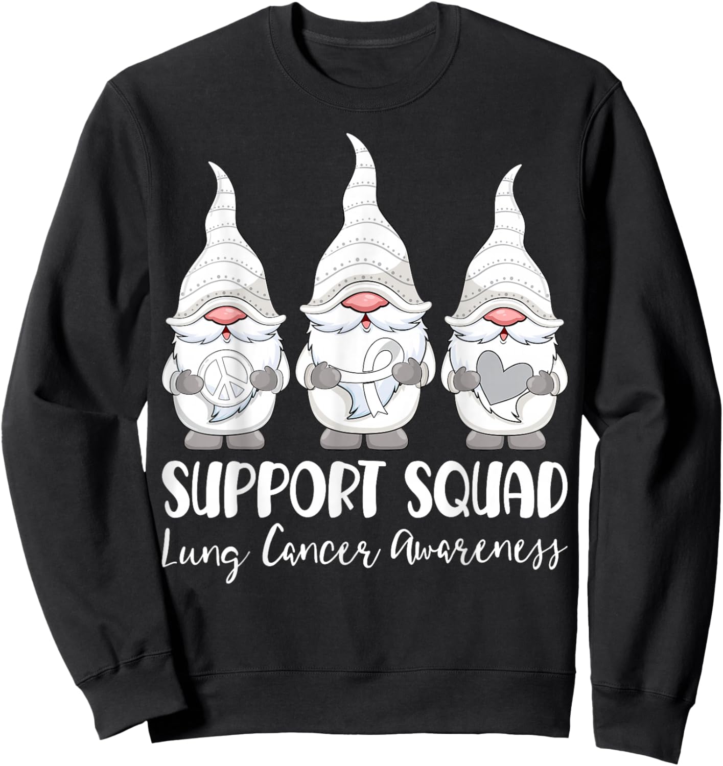 Support Squad Lung Cancer Awareness Month Gnome Sweatshirt - Sweatshirt | Black