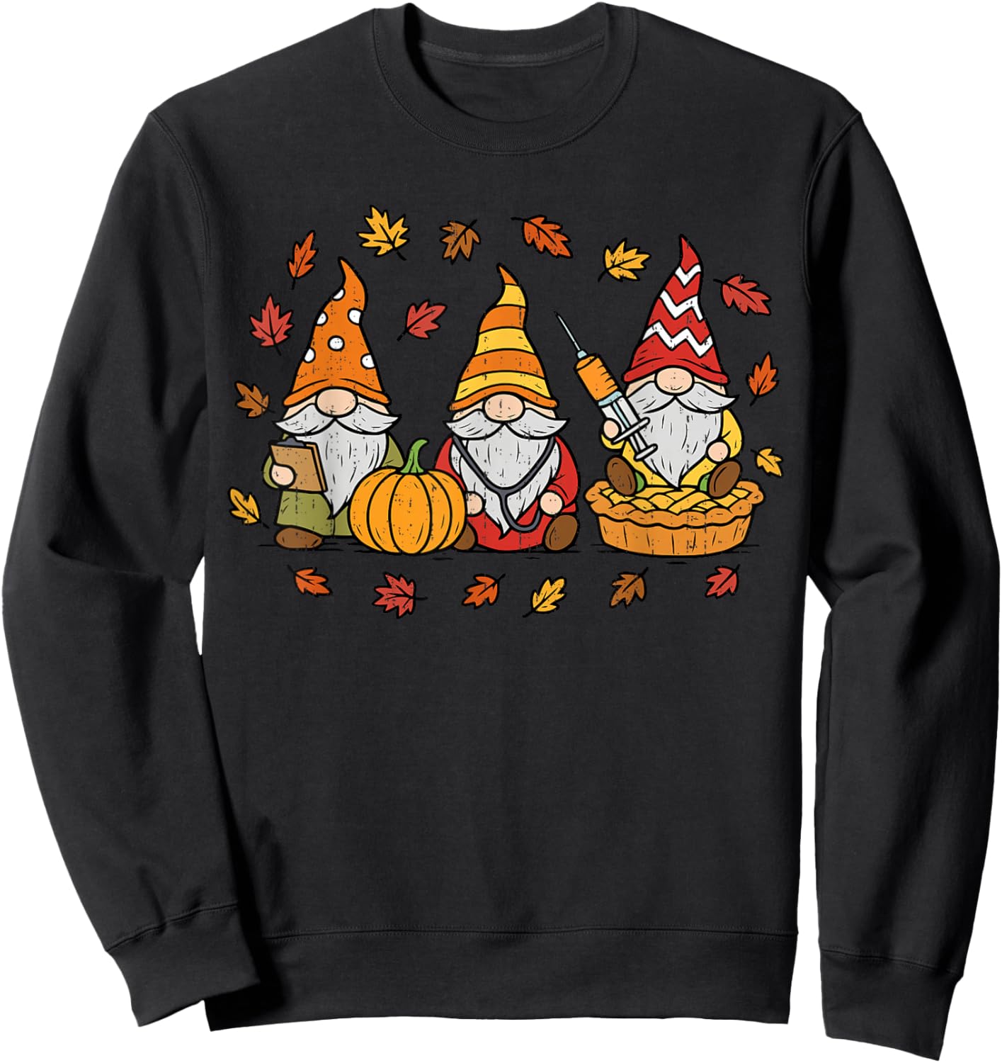 Funny Nurse Gnomes Thanksgiving Fall Scrub Top RN ICU ER Sweatshirt - Sweatshirt | Black